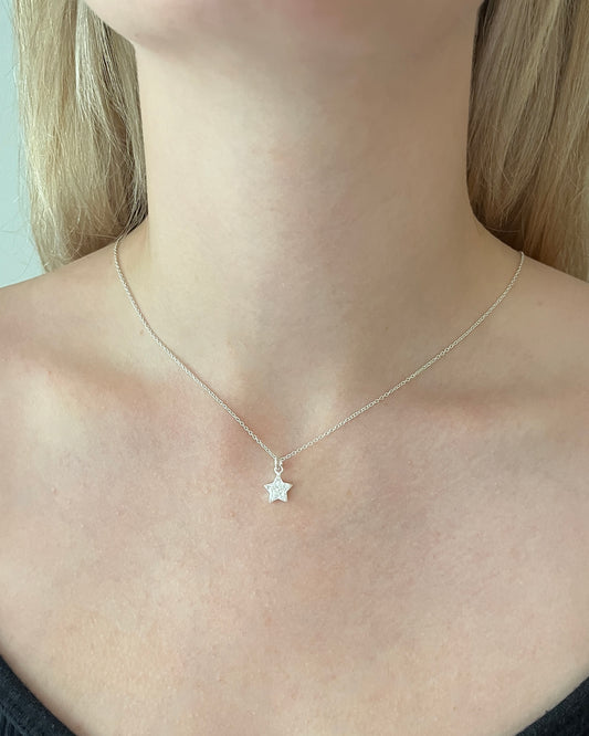 Sterling Silver CZ Star Charm Necklace