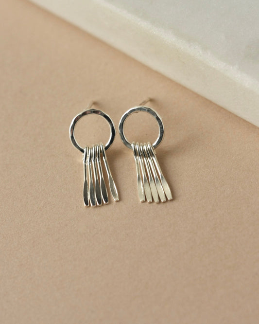 Sterling Silver Circle Studs with Tassel