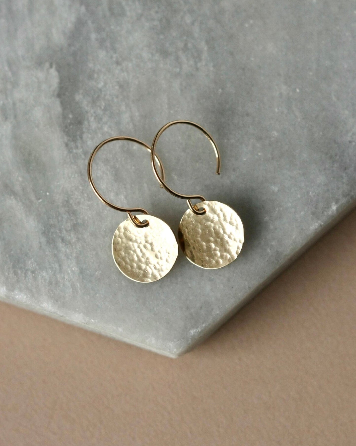 Dainty Hammered Gold Disc Earrings