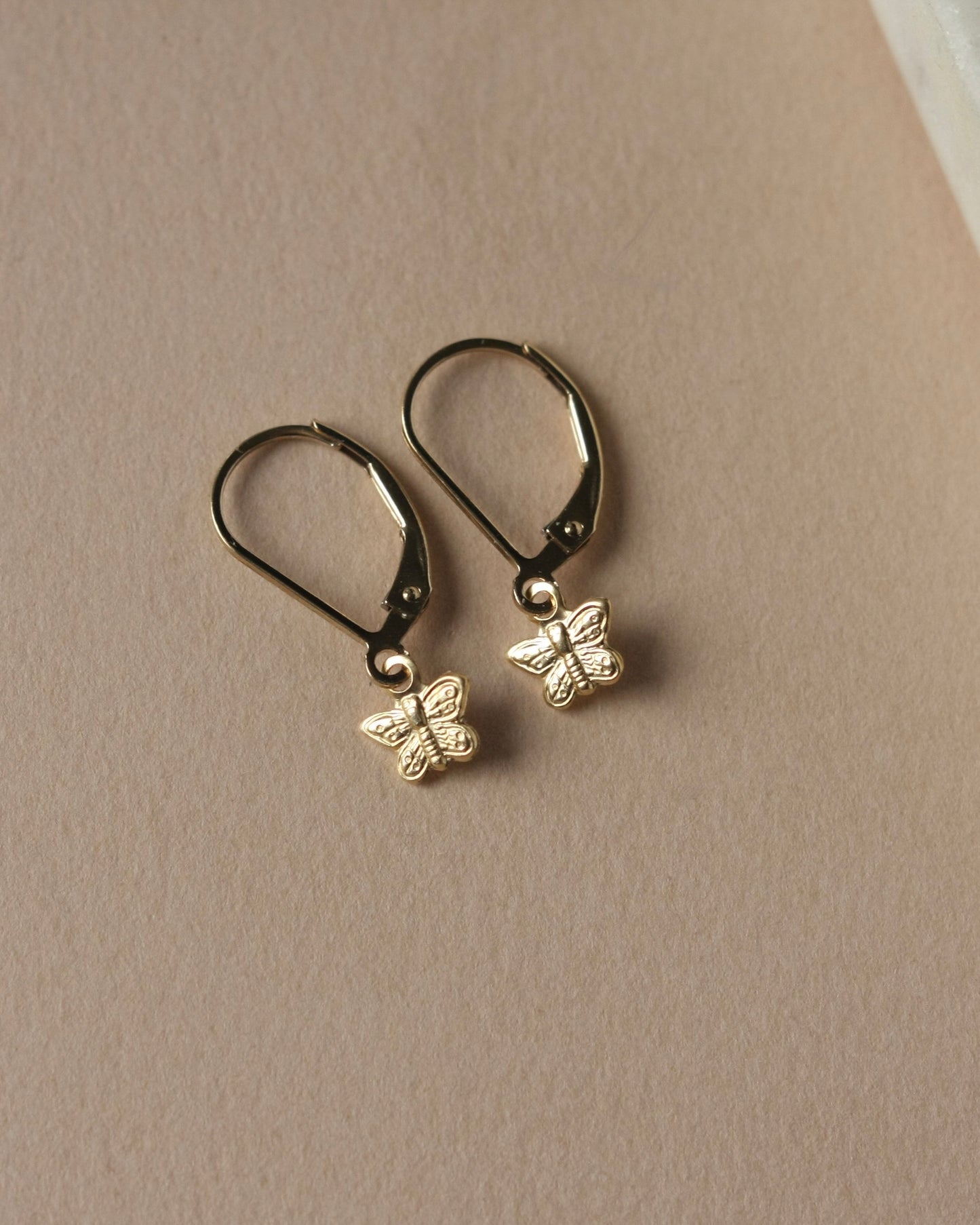 Dainty Gold Butterfly Lever back Earrings