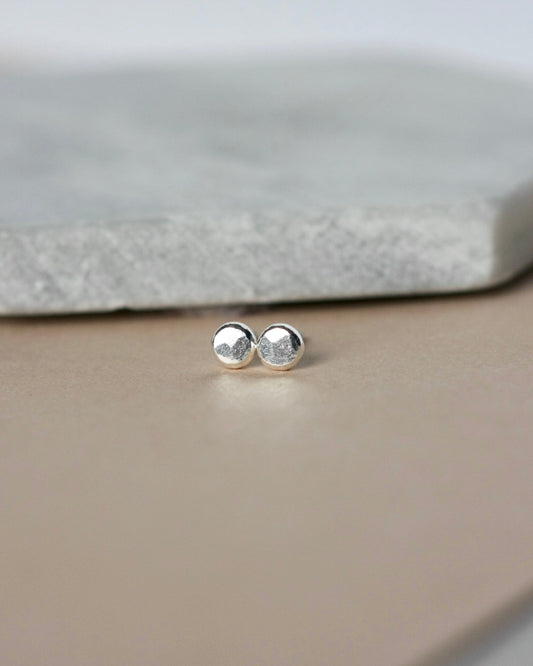 Tiny Fine Silver Hammered Pebble Studs