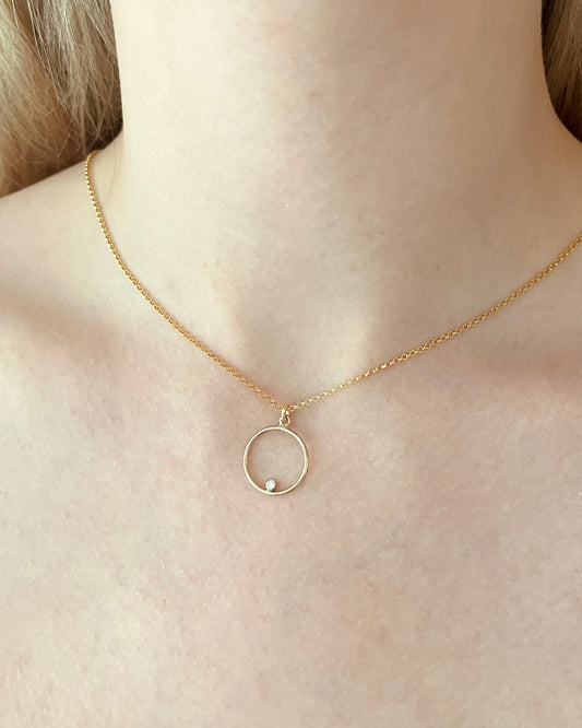 Gold CZ Circle Pendant Necklace