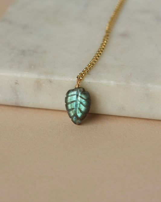 Gold Gemstone Leaf Necklace