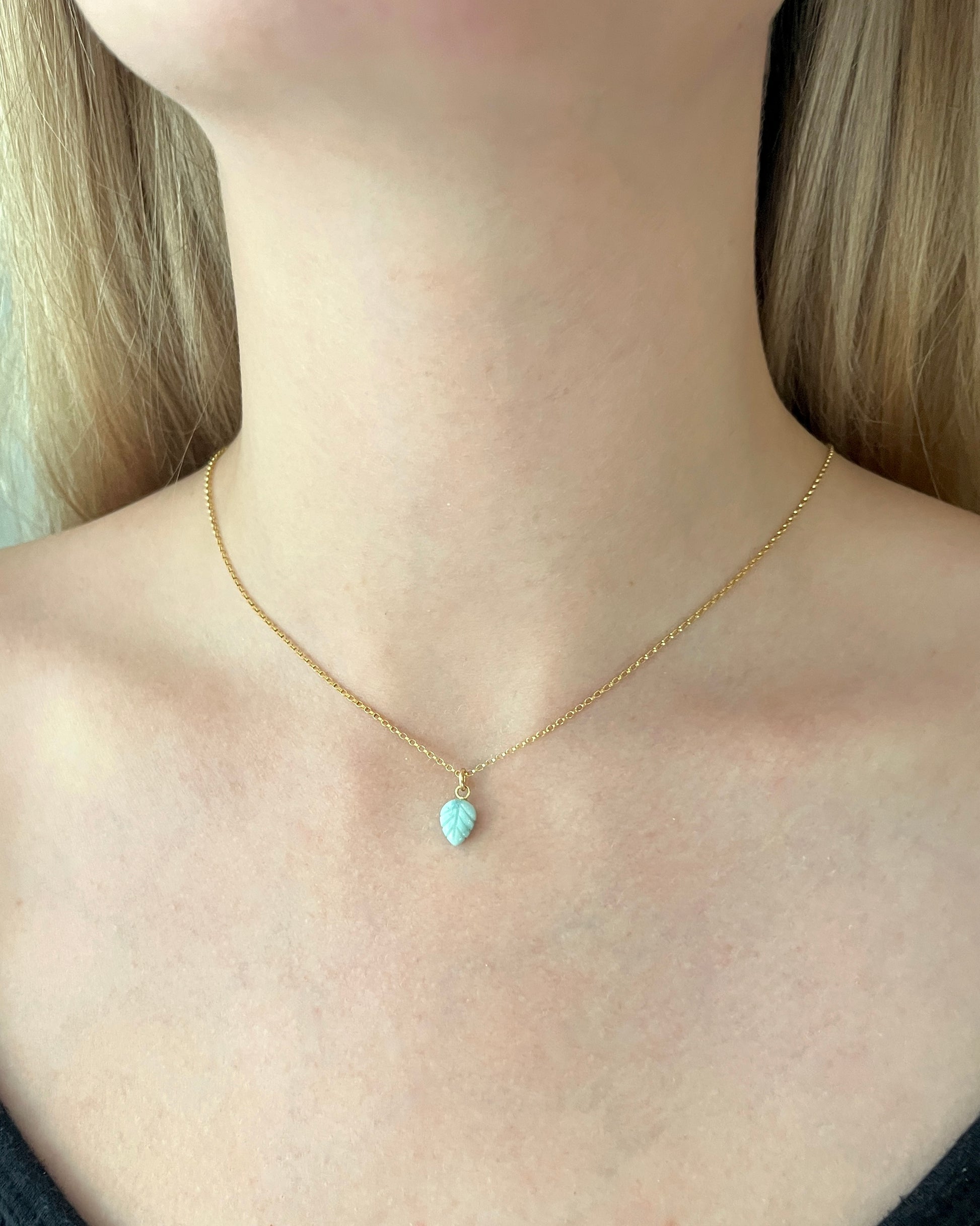 Dainty Gold Larimar Leaf Necklace