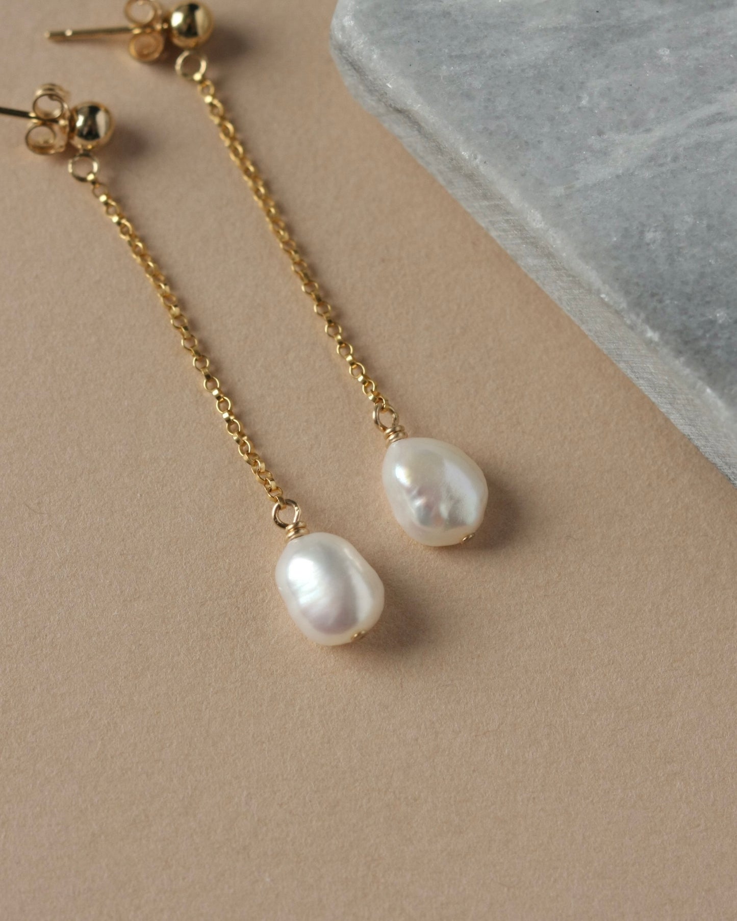 Gold Pearl Dangle Earrings