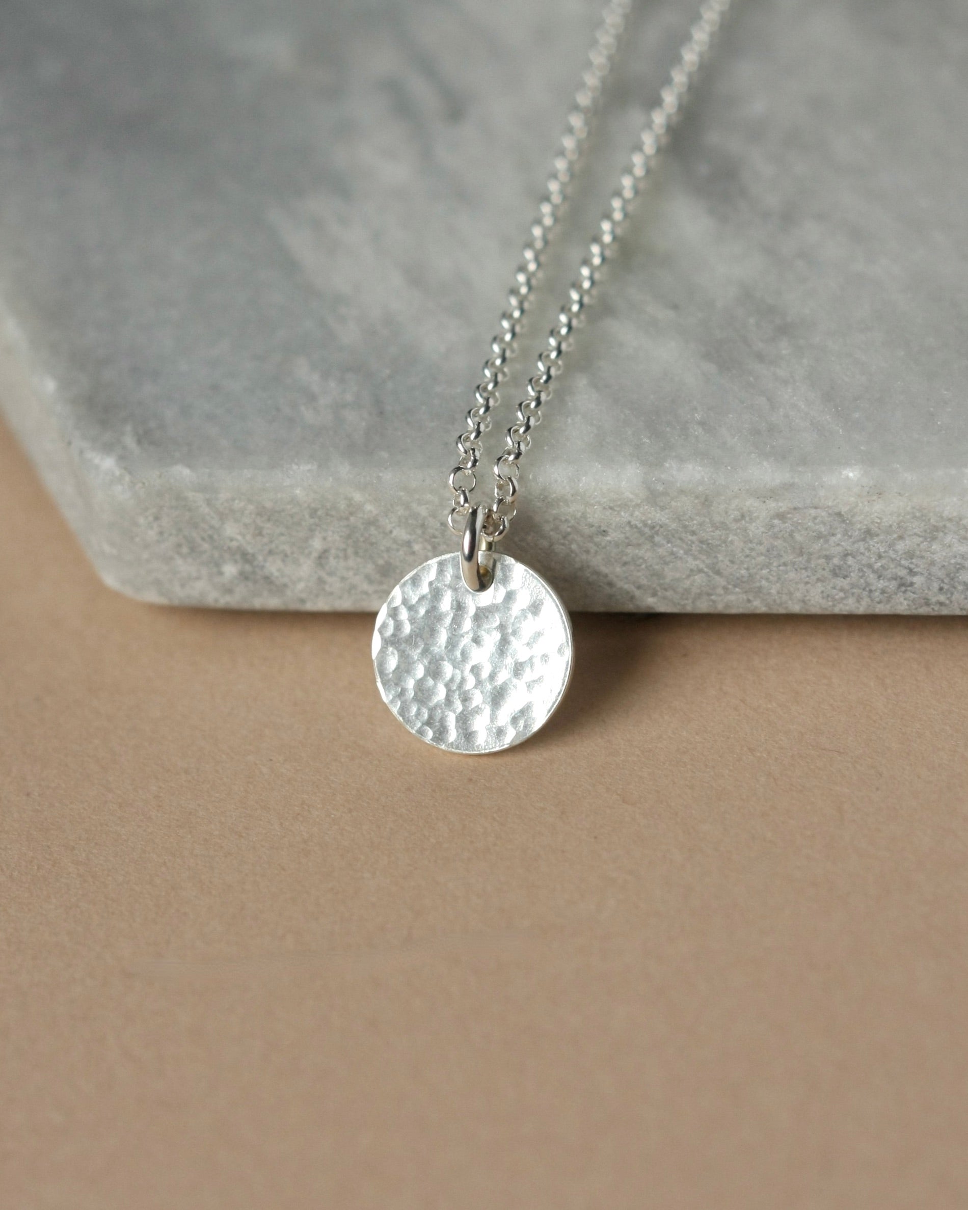 Hammered Silver Disc Necklace