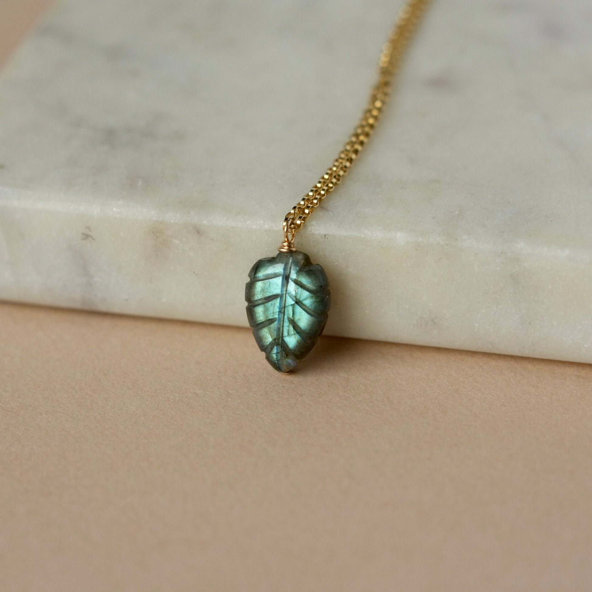 Gold Gemstone Leaf Necklace