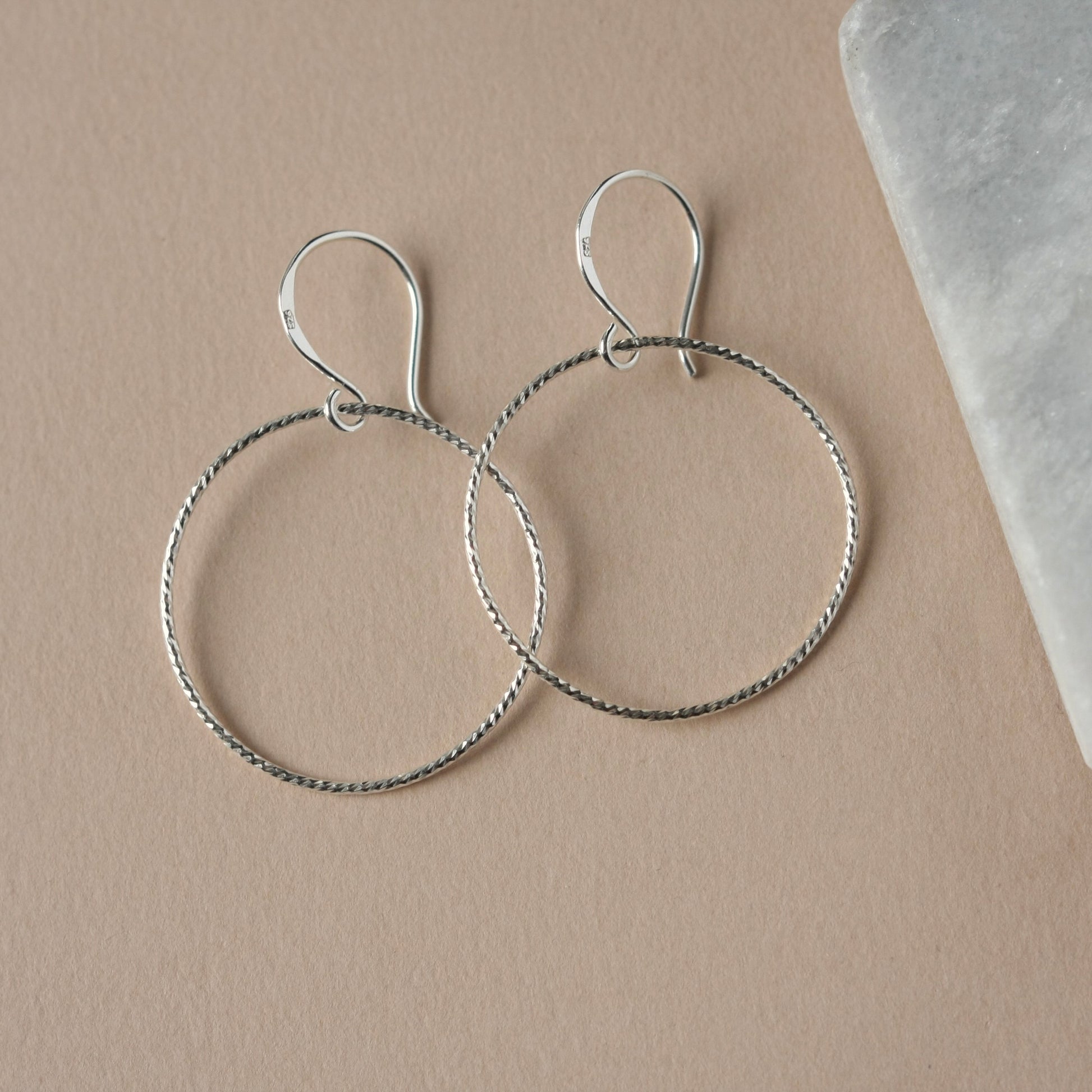 Big Sparkly Sterling Silver Circle Earrings