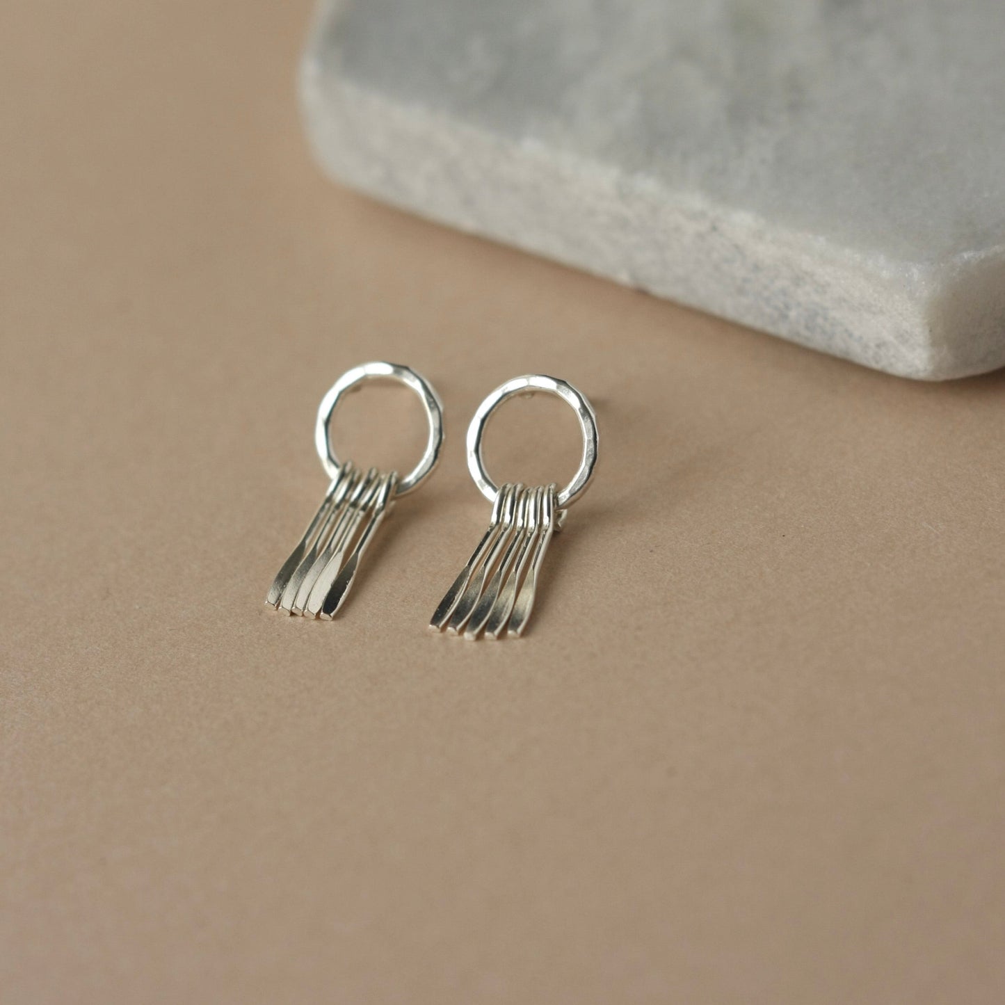 Sterling Silver Circle Studs with Tassel