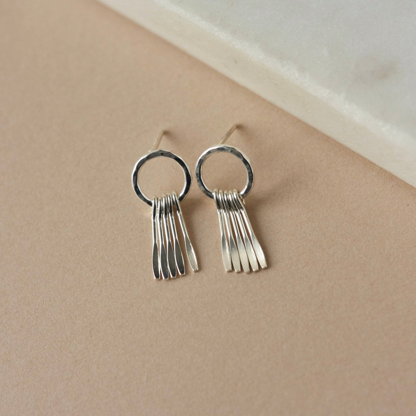 Sterling Silver Circle Studs with Tassel