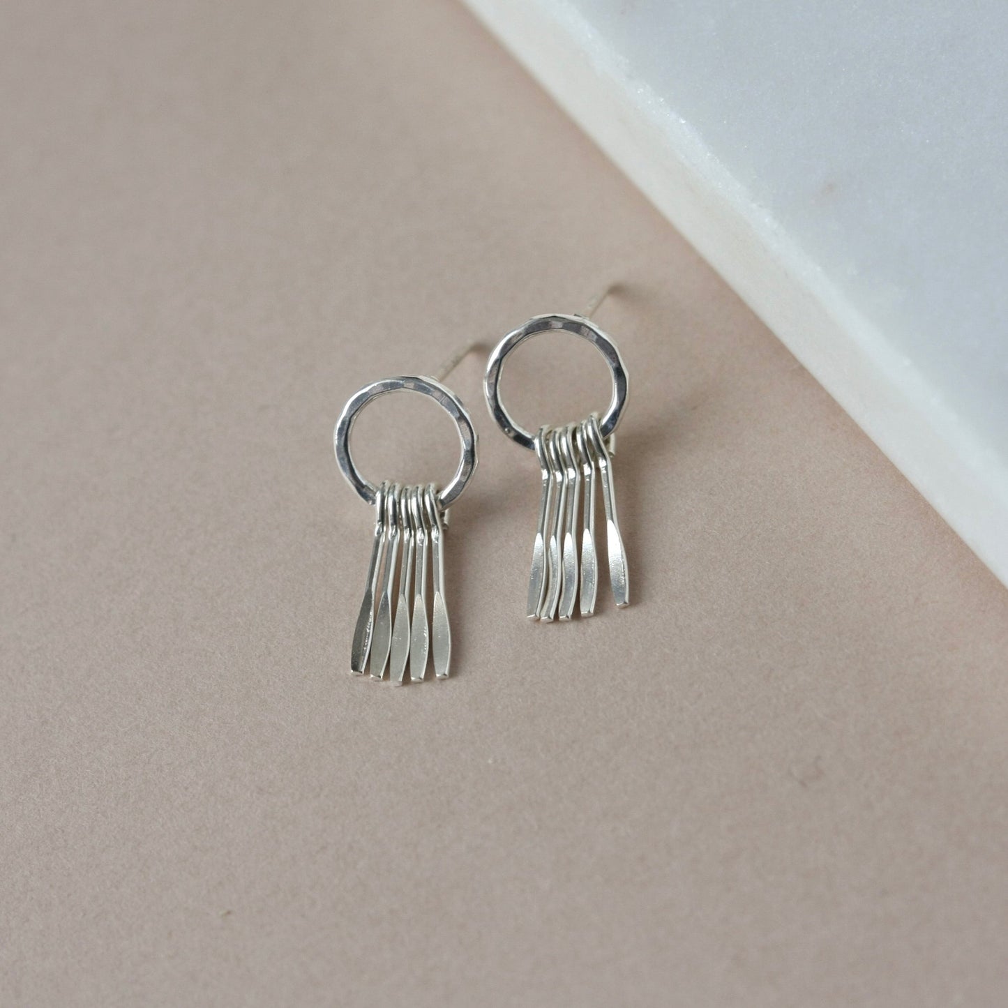 Sterling Silver Circle Studs with Tassel