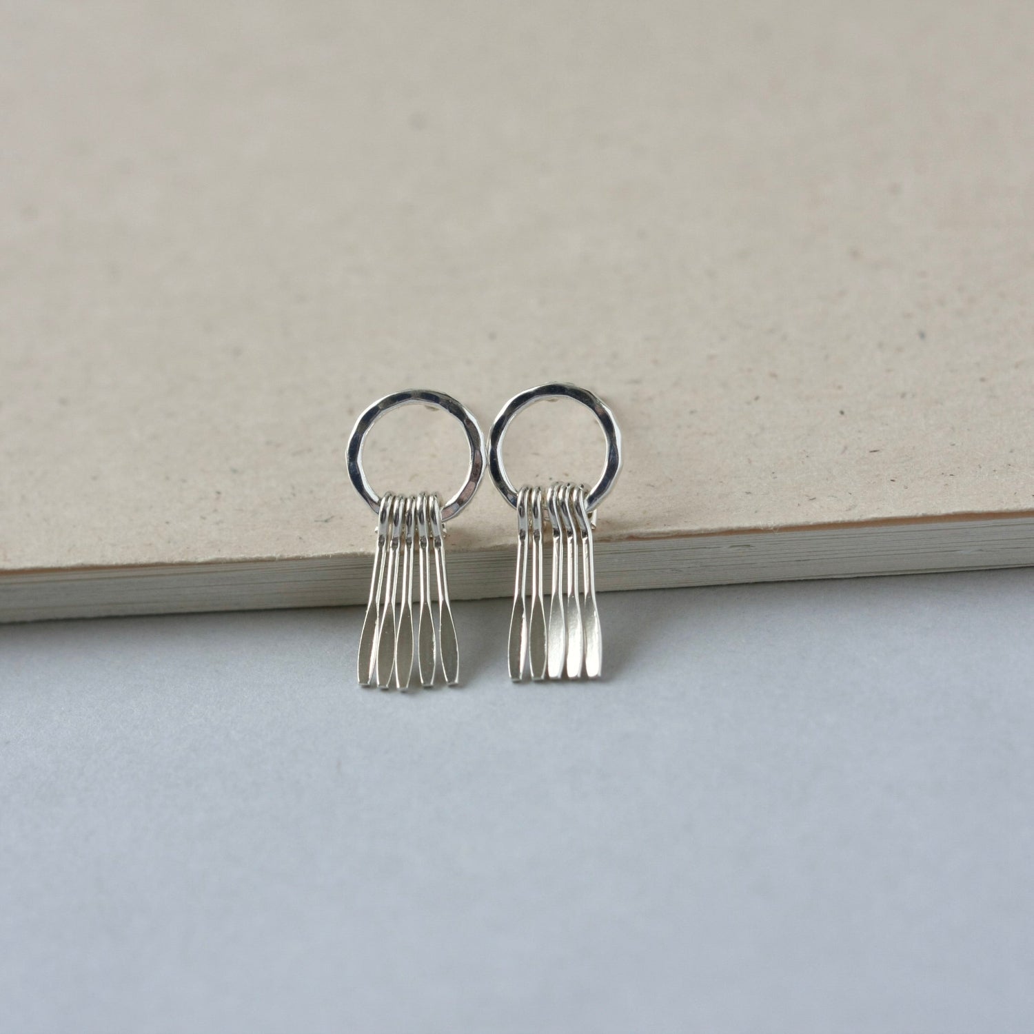 Sterling Silver Circle Studs with Tassel