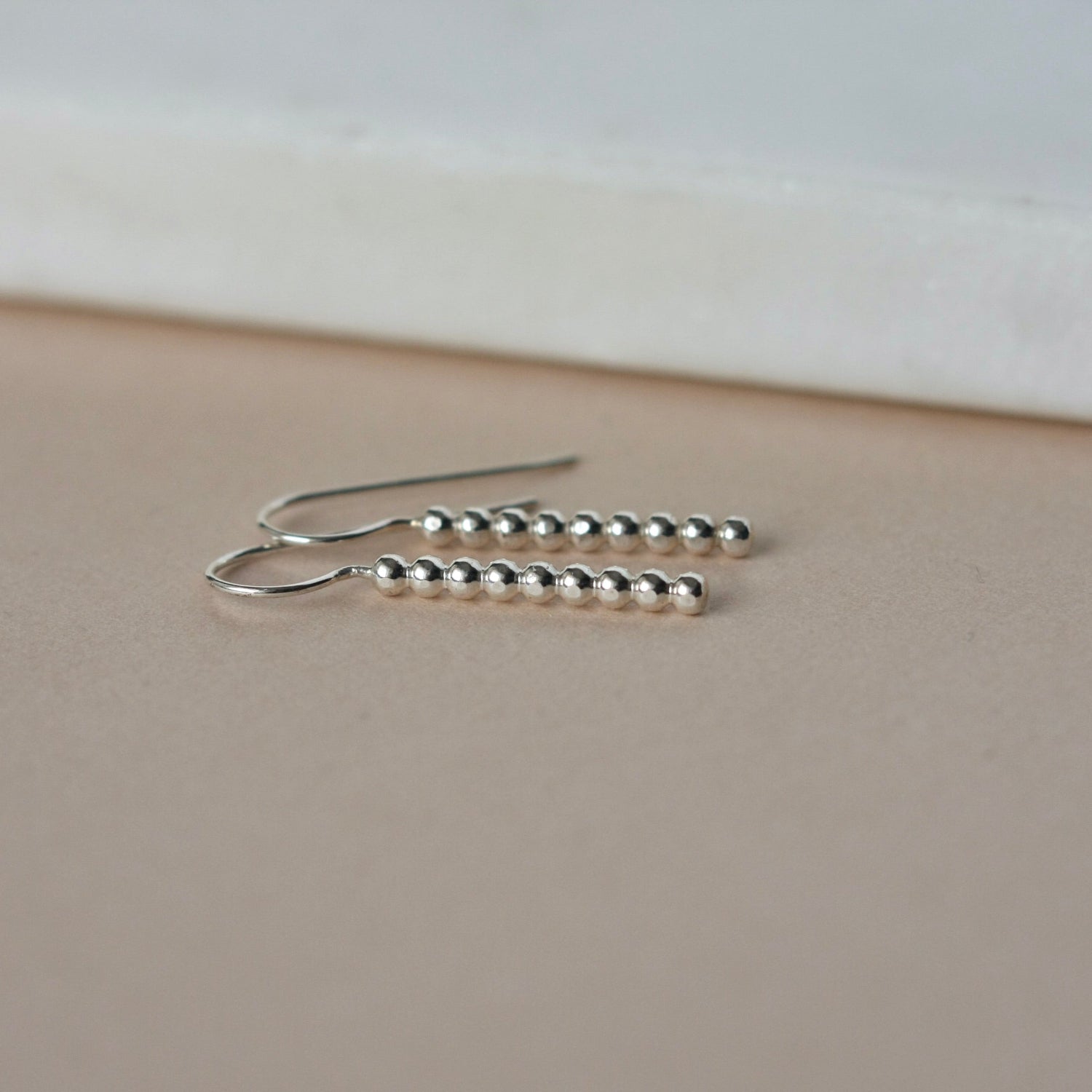 Sterling Silver Beaded Bar Earrings