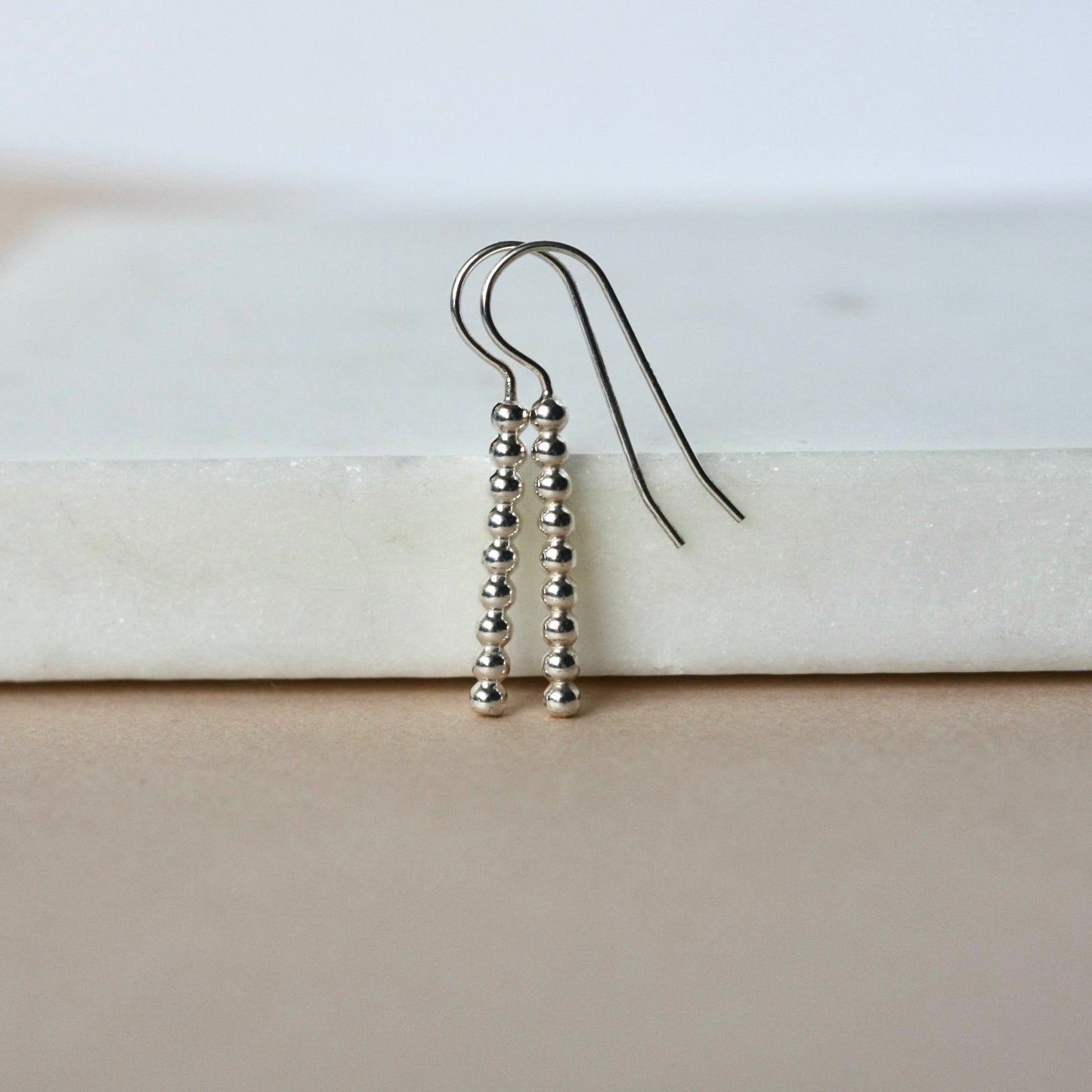 Sterling Silver Beaded Bar Earrings