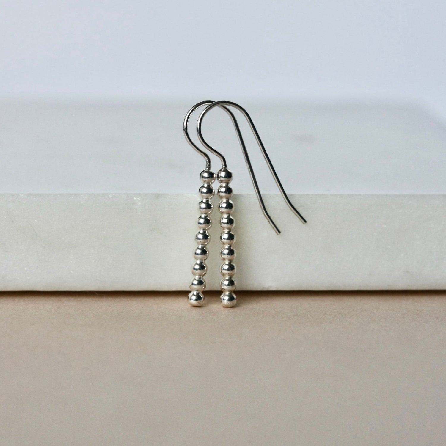 Sterling Silver Beaded Bar Earrings