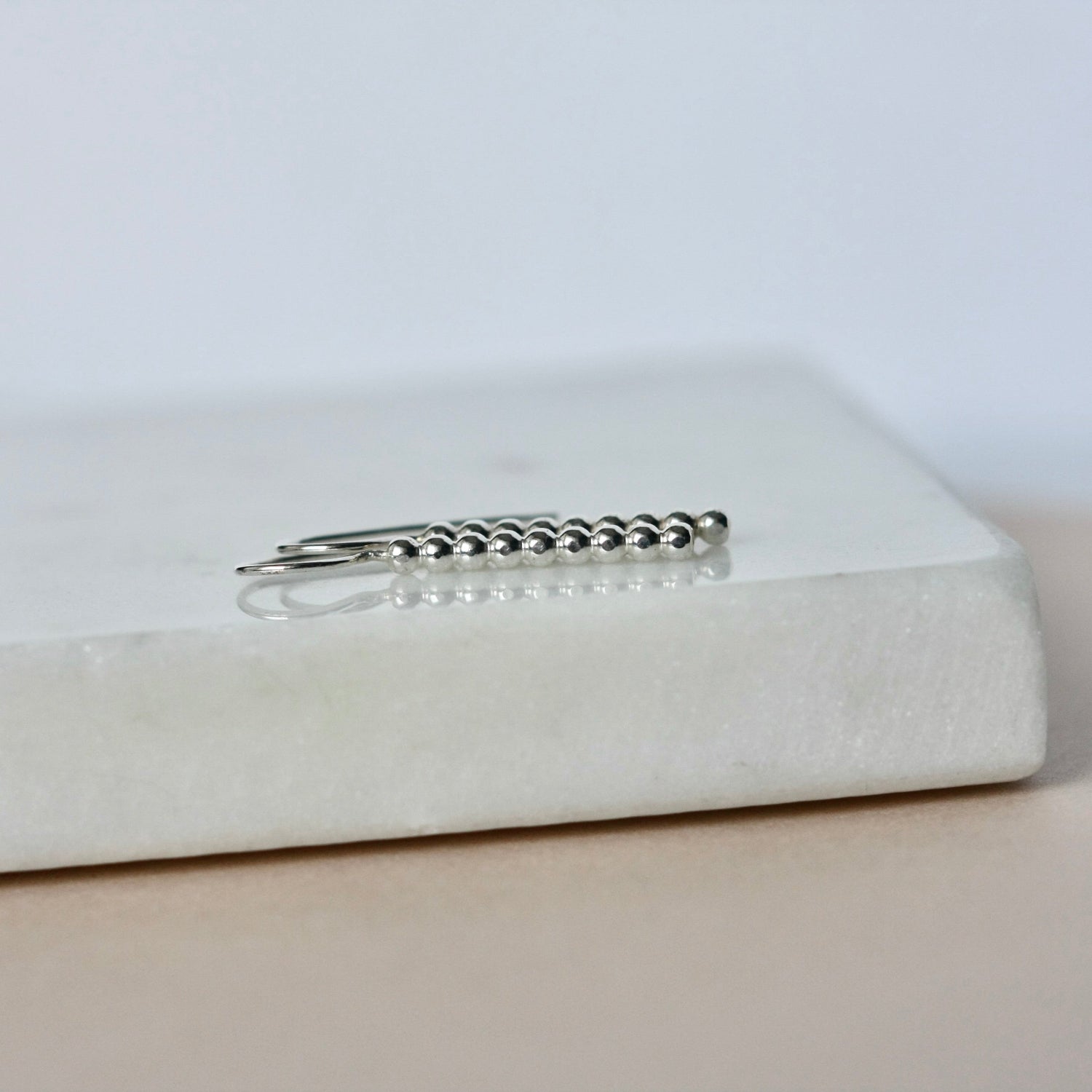 Sterling Silver Beaded Bar Earrings