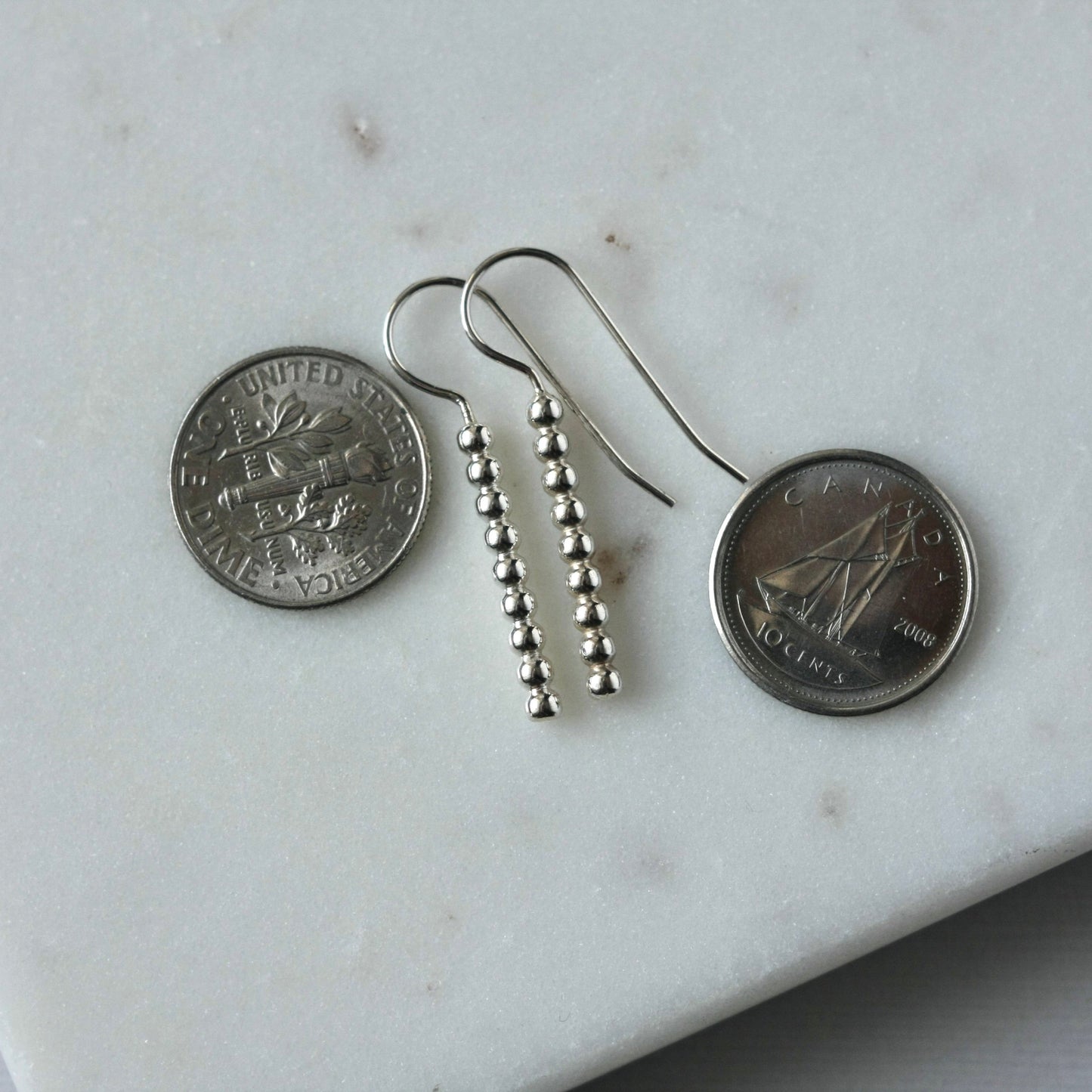 Sterling Silver Beaded Bar Earrings