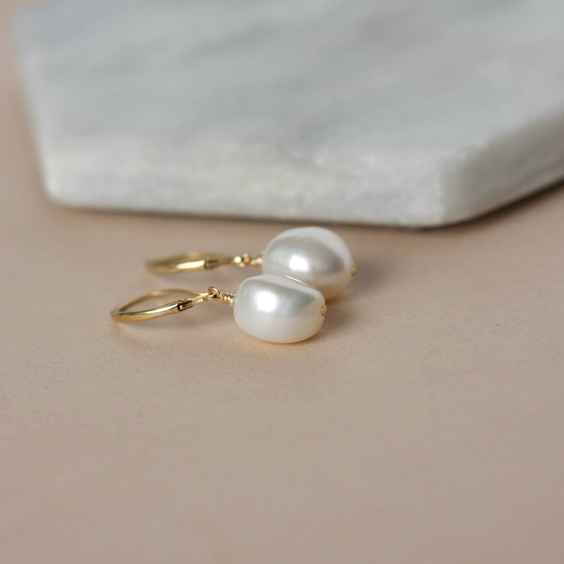 Gold Baroque Pearl Dangle Earrings