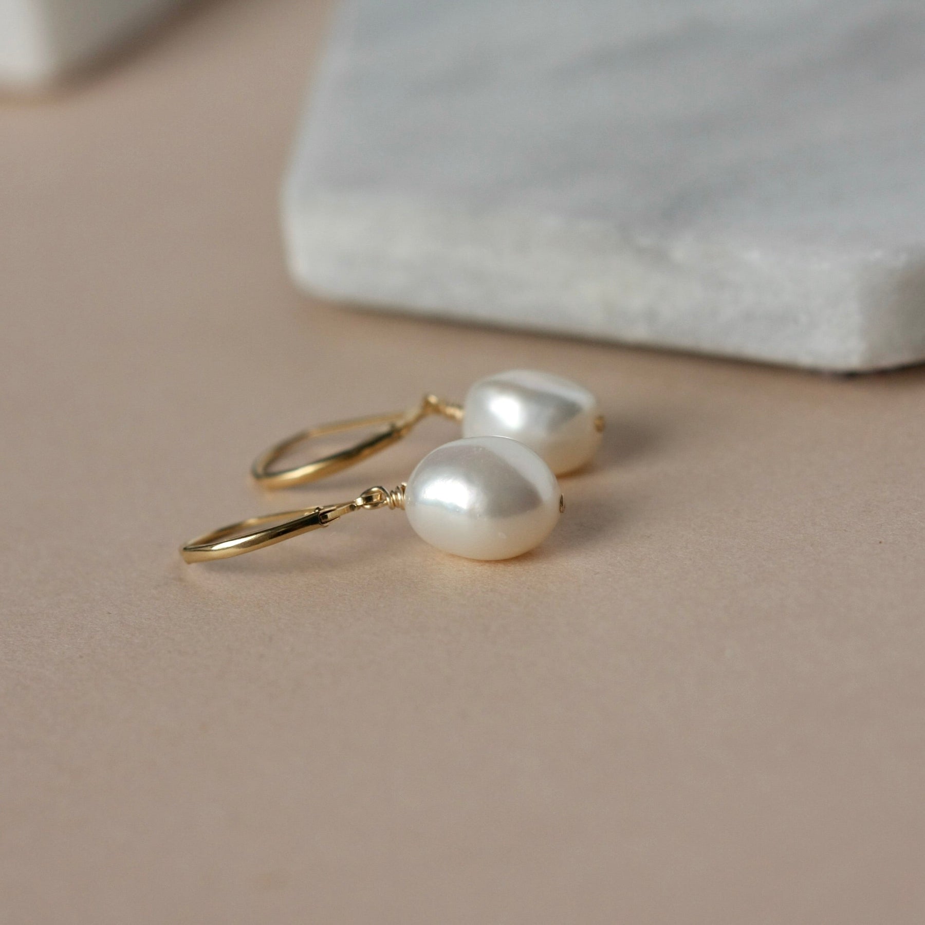 Gold Baroque Pearl Dangle Earrings