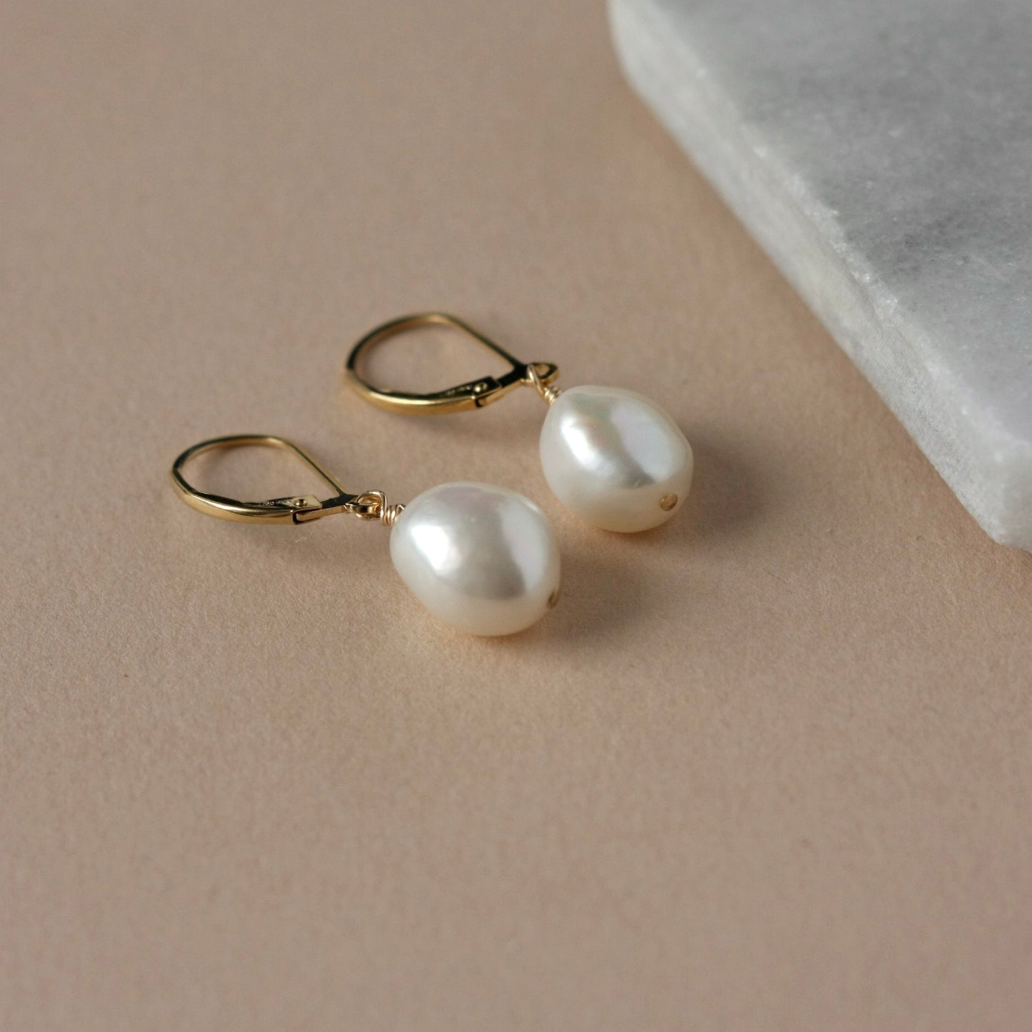 Gold Baroque Pearl Dangle Earrings