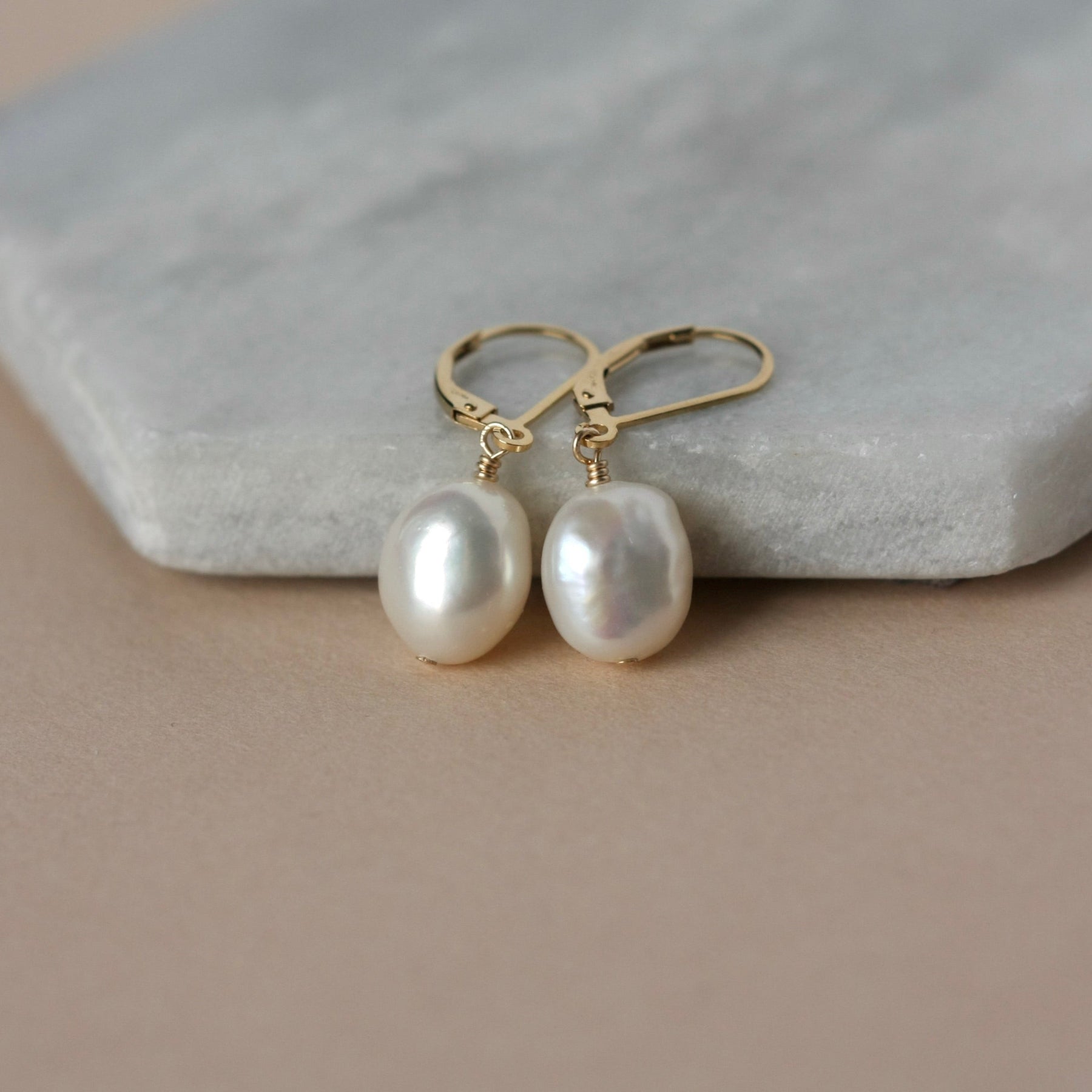 Gold Baroque Pearl Dangle Earrings