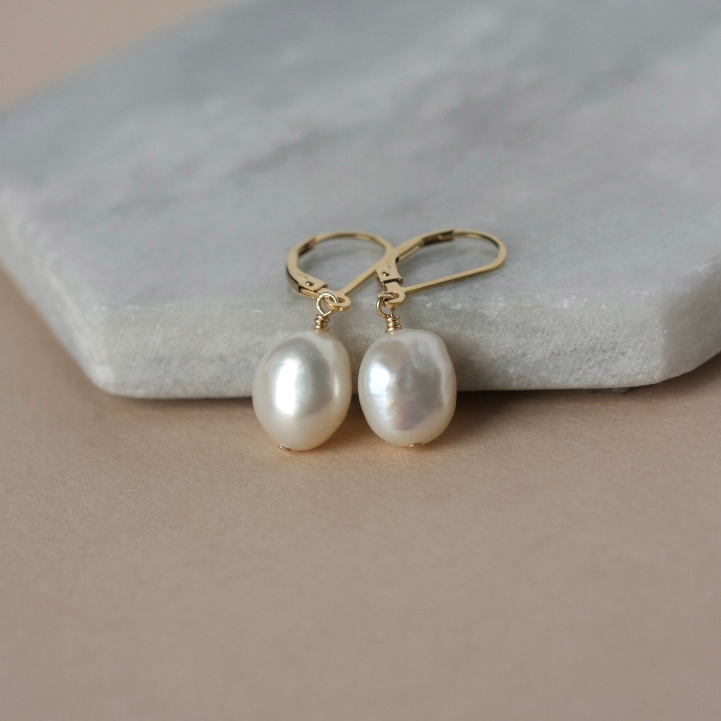 Gold Baroque Pearl Dangle Earrings