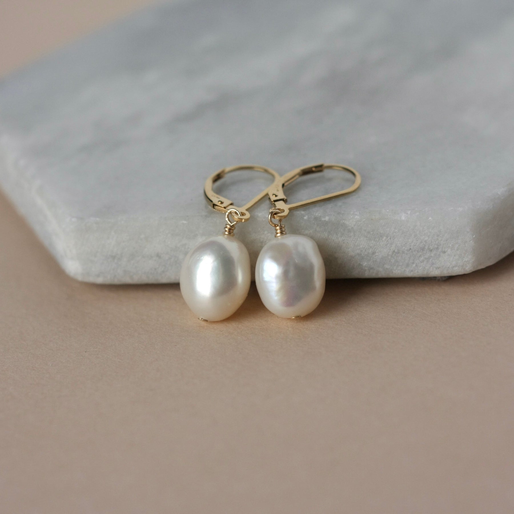 Gold Baroque Pearl Dangle Earrings