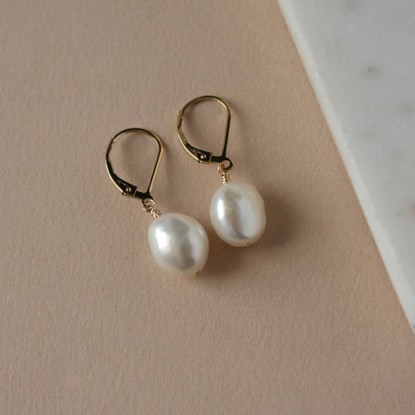 Gold Baroque Pearl Dangle Earrings