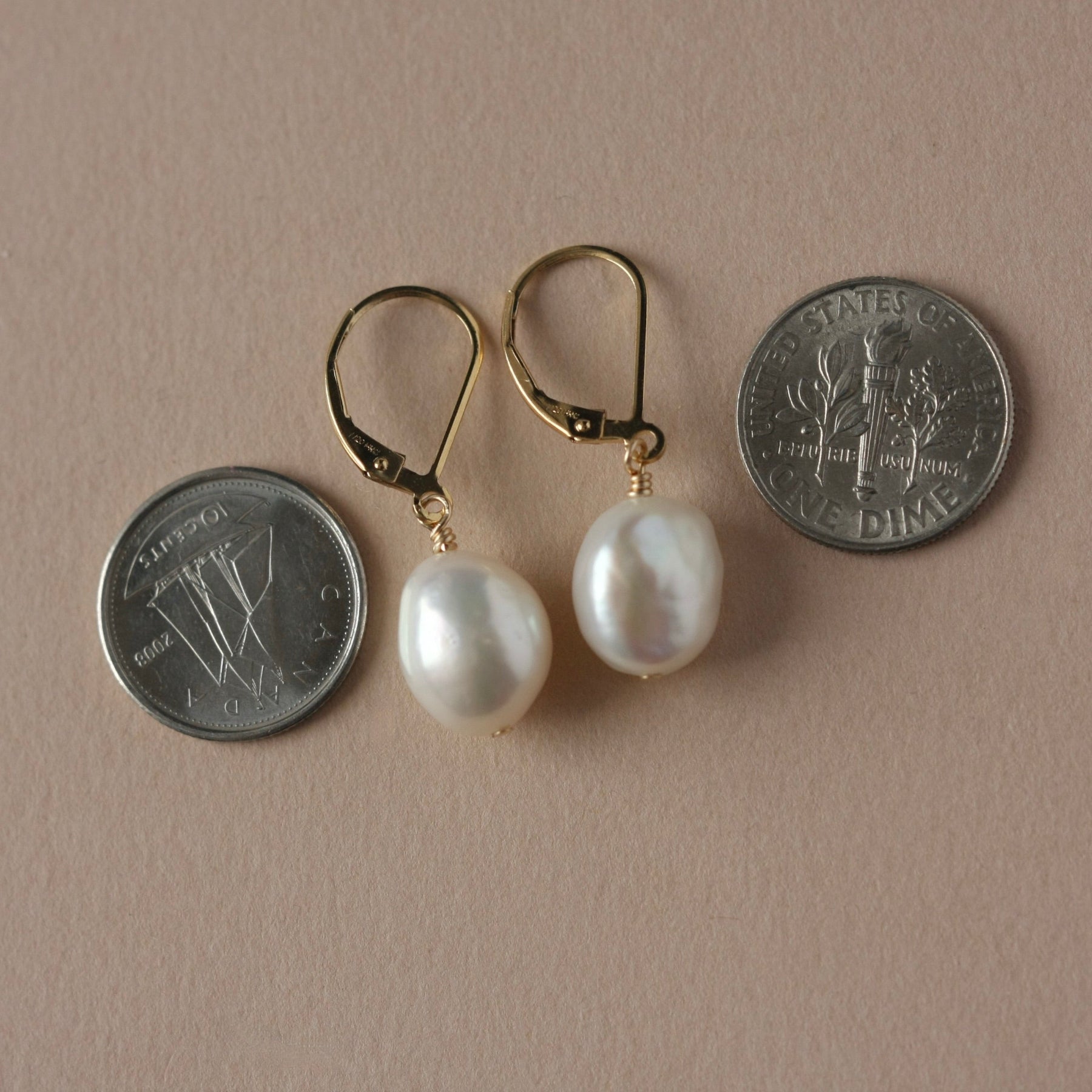 Gold Baroque Pearl Dangle Earrings