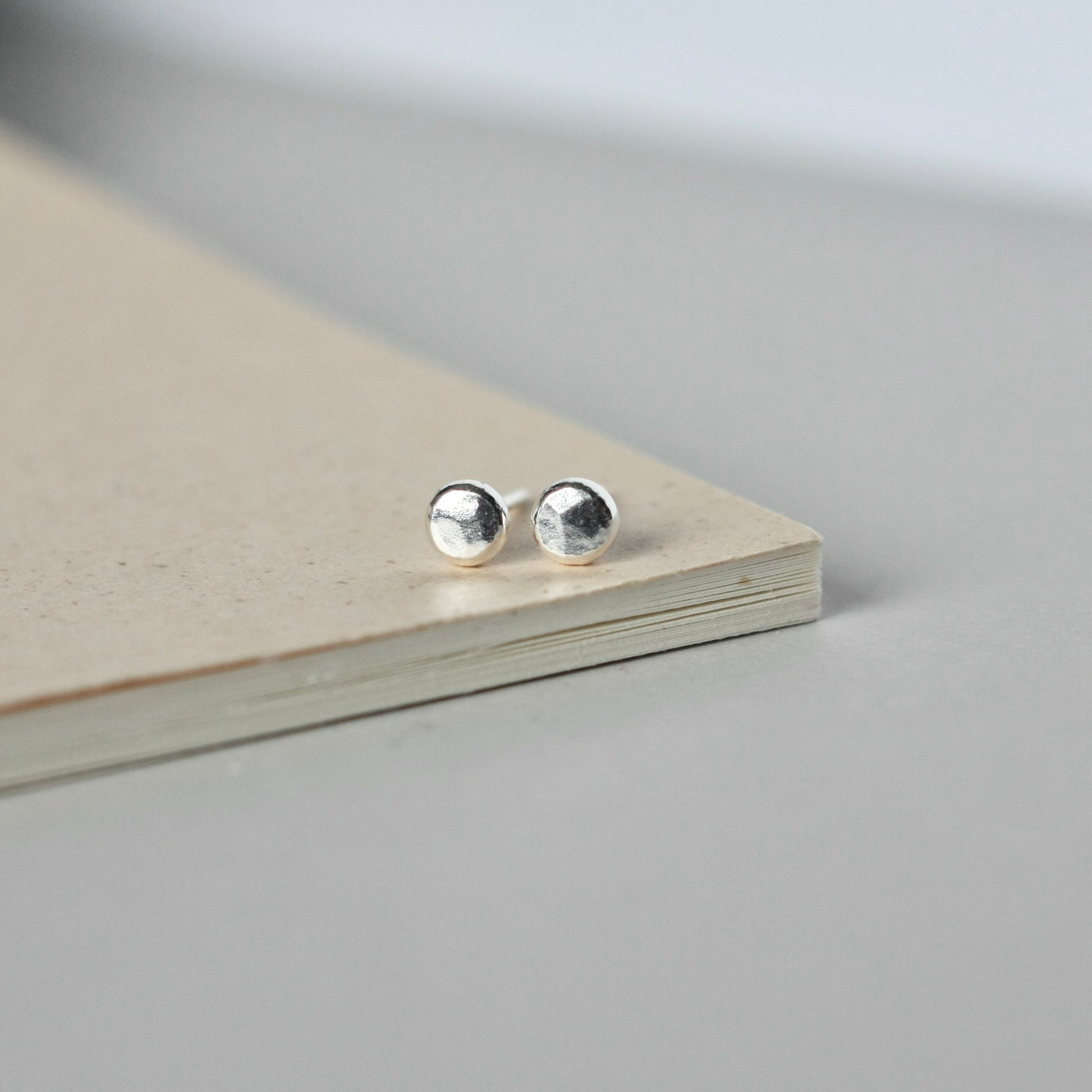 Tiny Fine Silver Hammered Pebble Studs