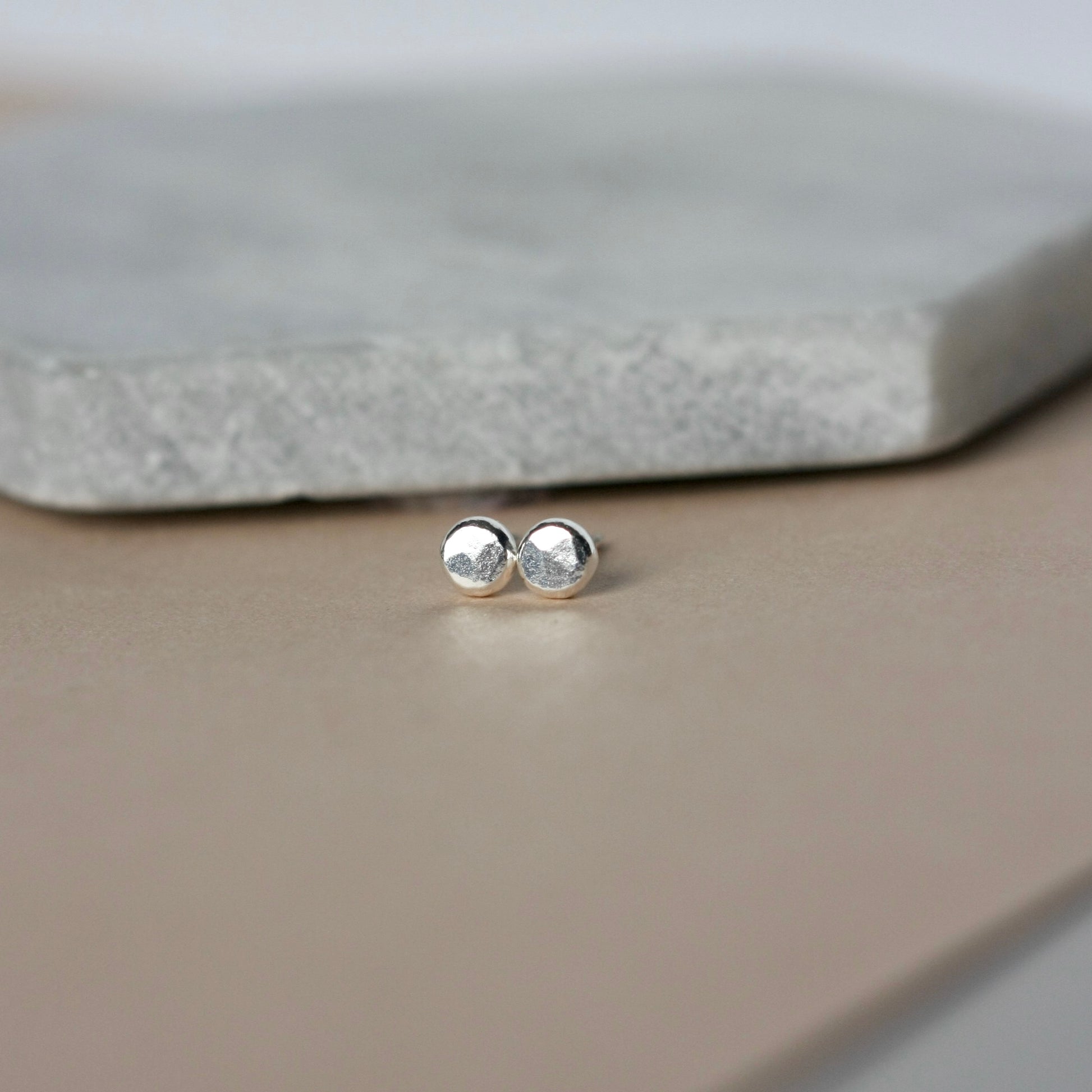 Tiny Fine Silver Hammered Pebble Studs