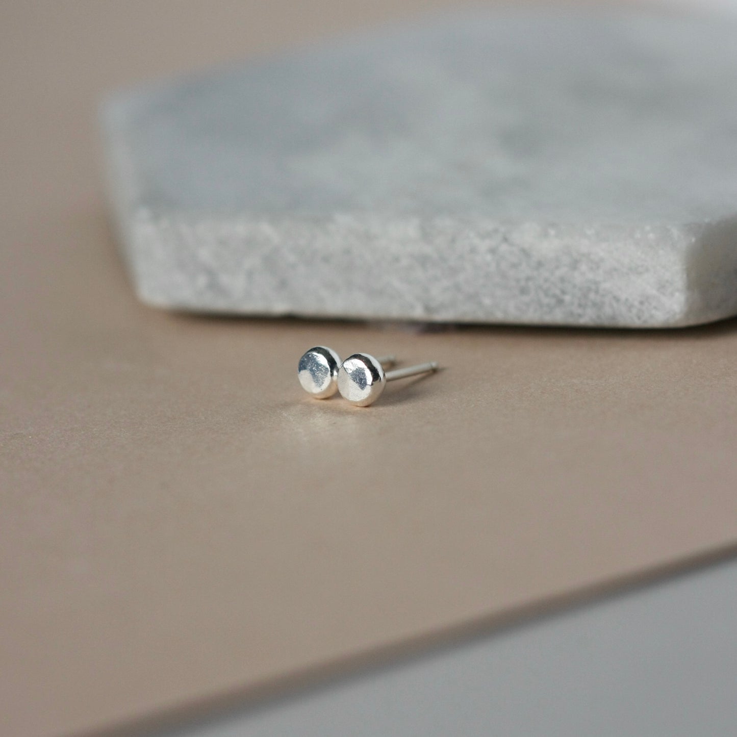 Tiny Fine Silver Hammered Pebble Studs