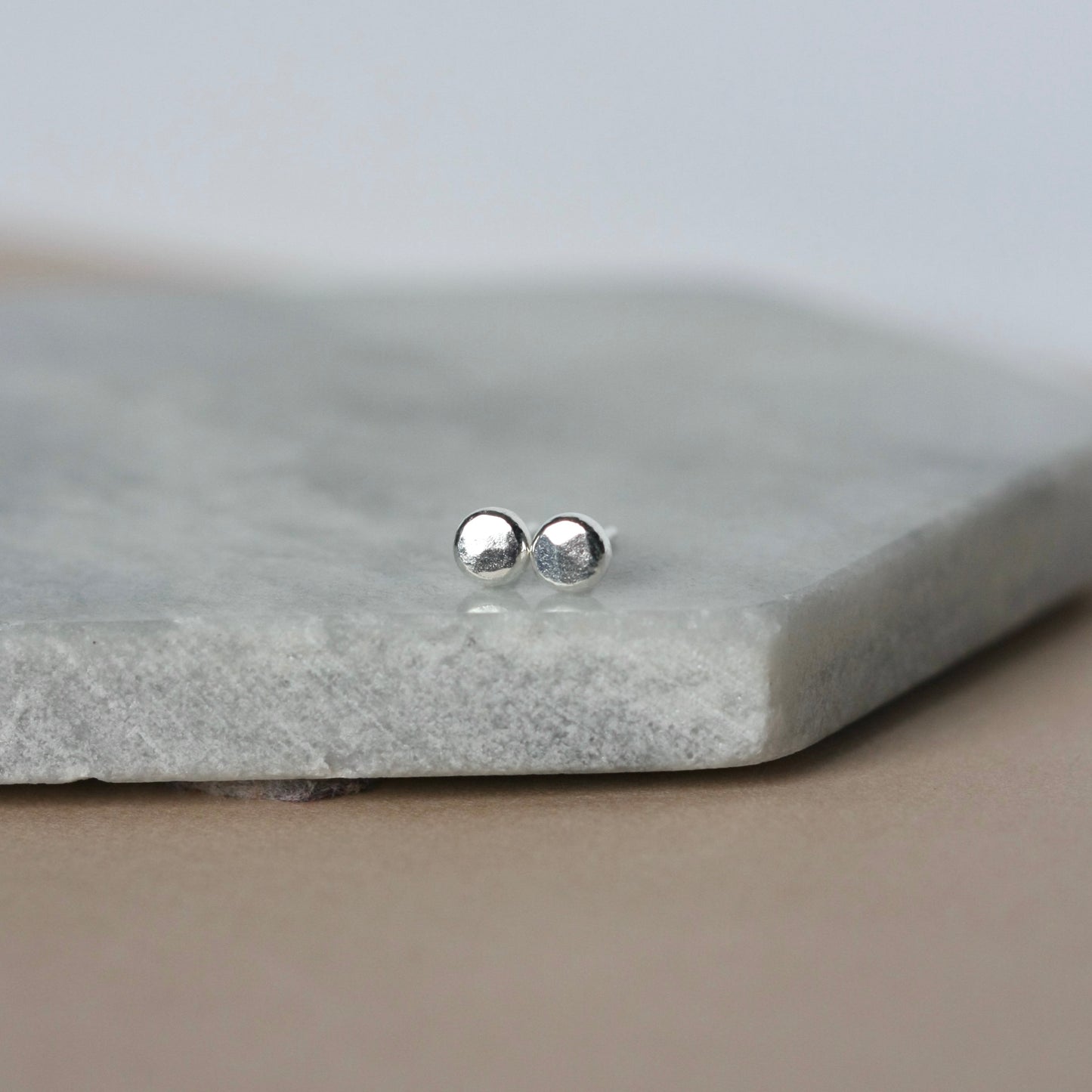 Tiny Fine Silver Hammered Pebble Studs