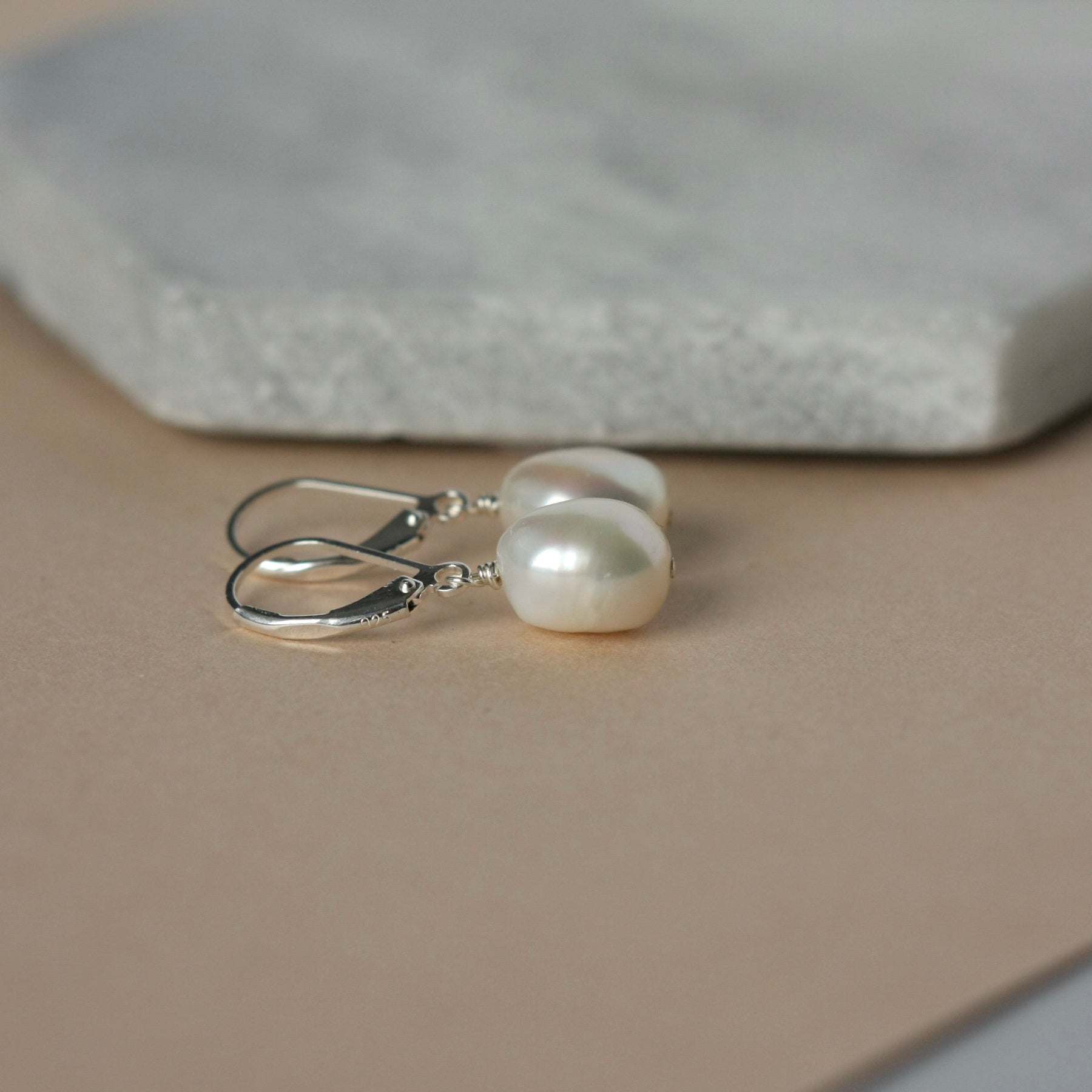 Silver Baroque Pearl Lever Back Earrings