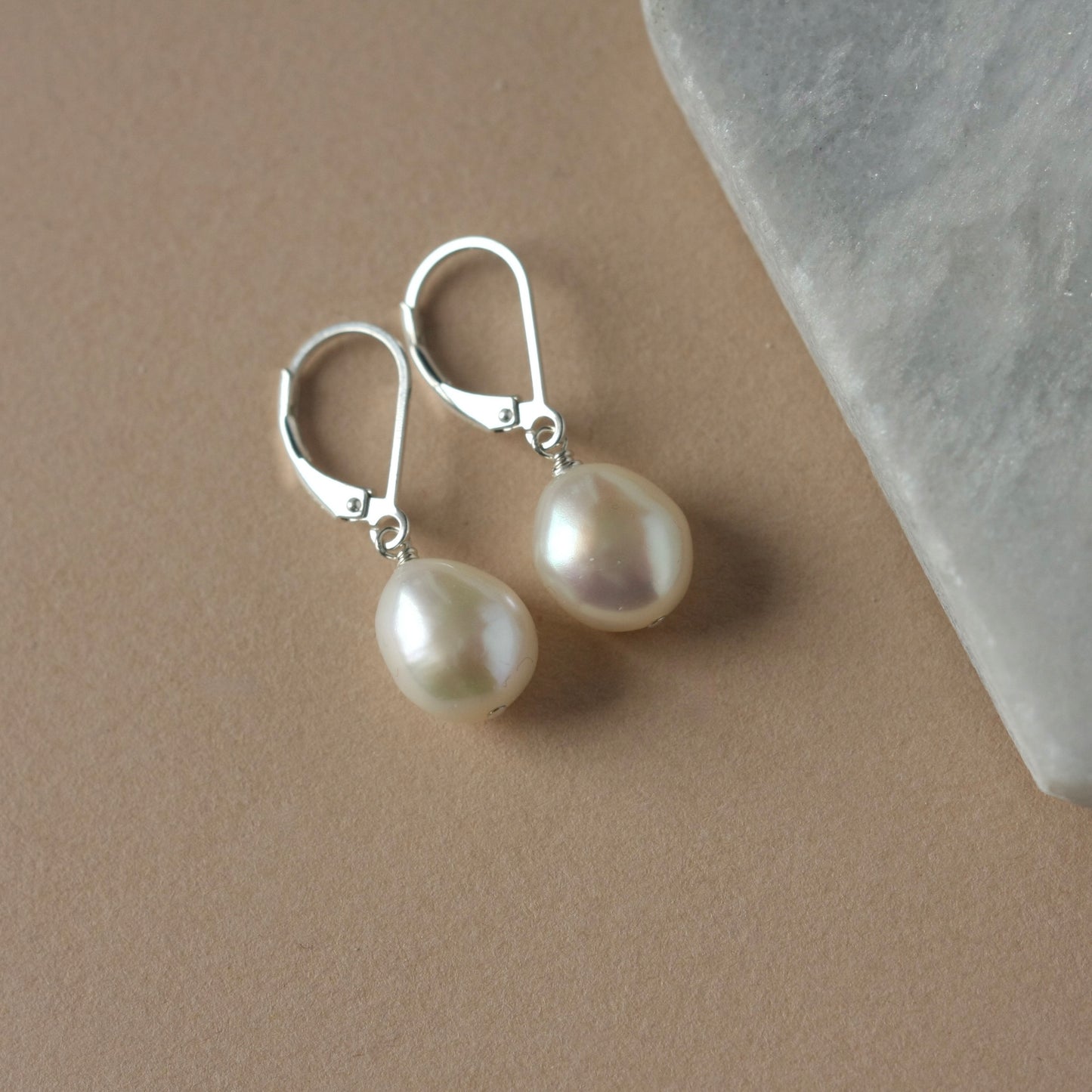 Silver Baroque Pearl Dangle Earrings