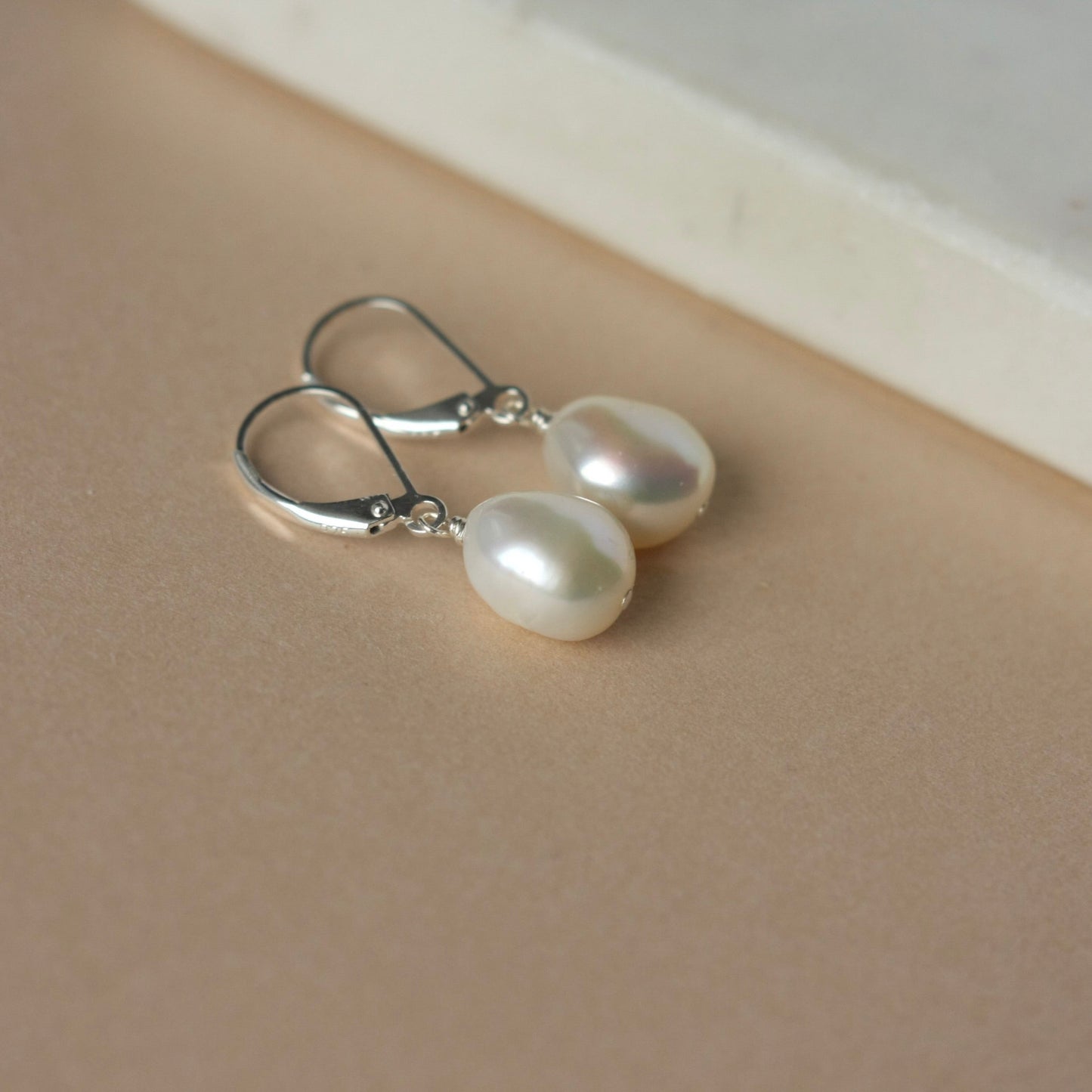 Silver Baroque Pearl Lever Back Earrings