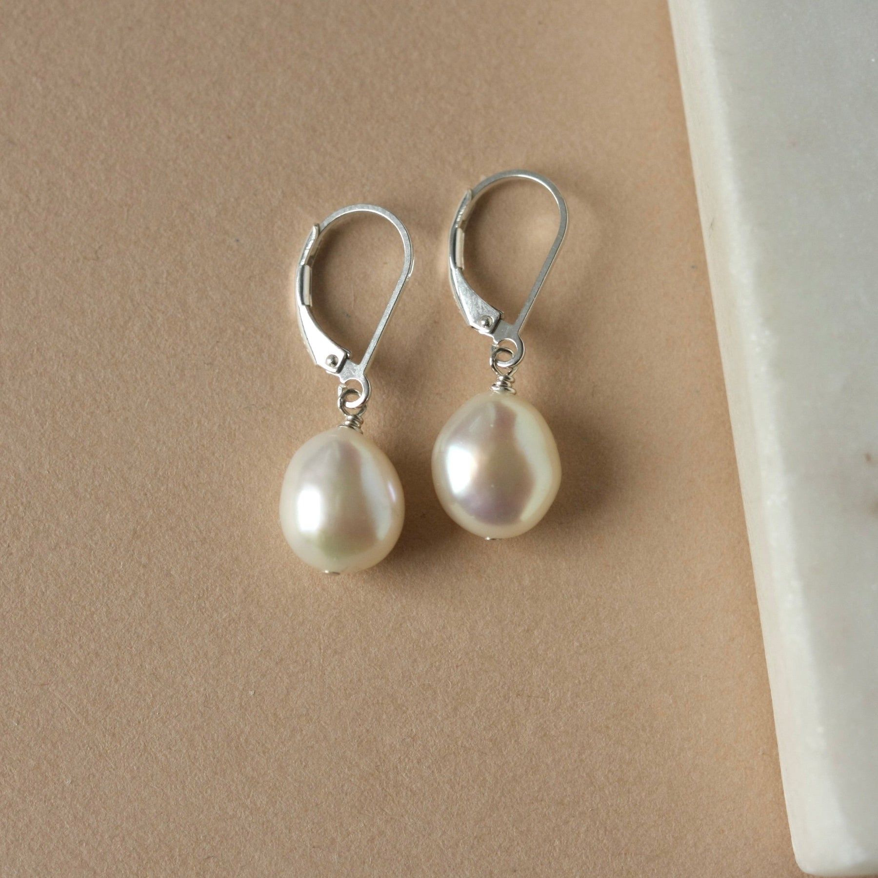 Silver Baroque Pearl Lever Back Earrings