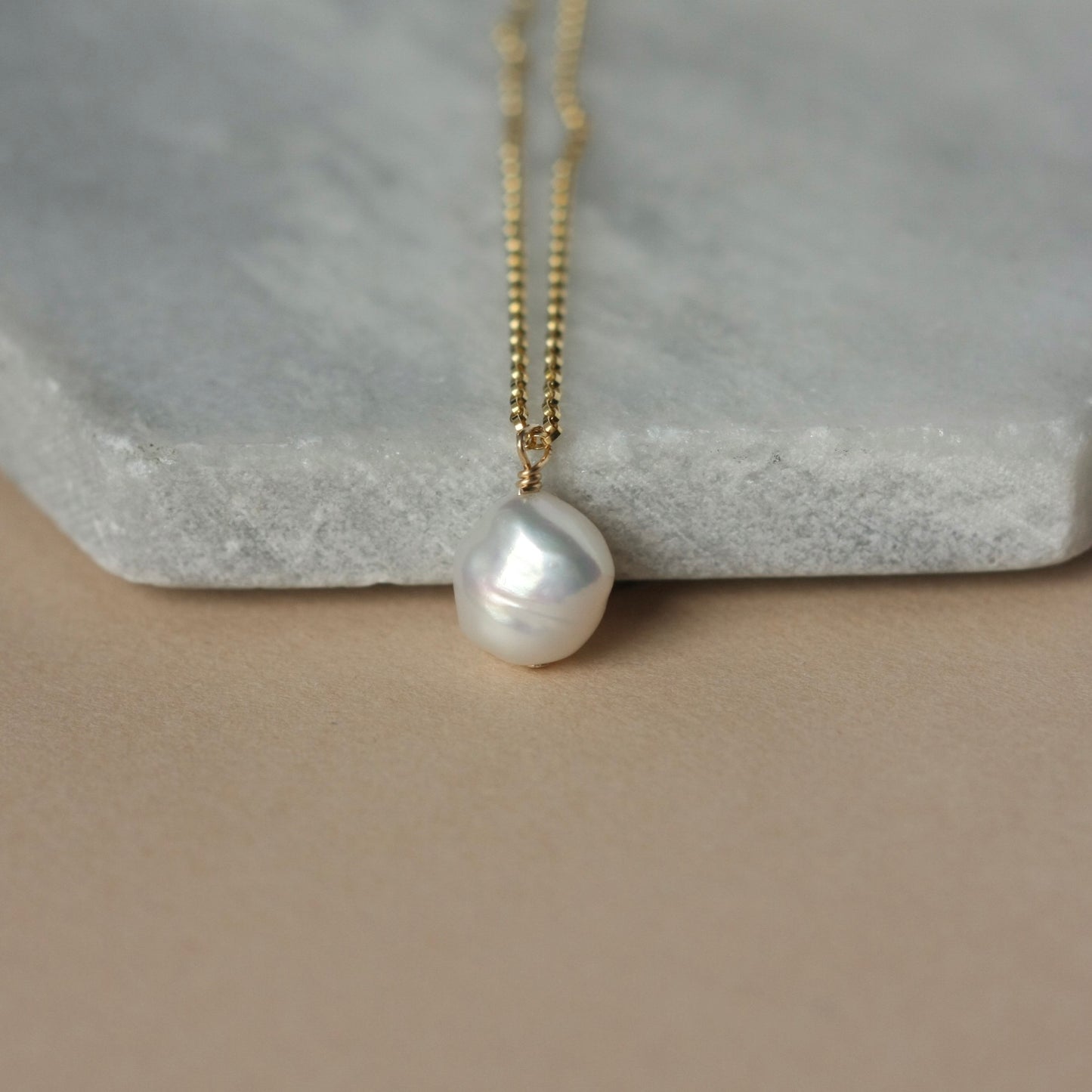 Gold Baroque Pearl Solitaire Necklace
