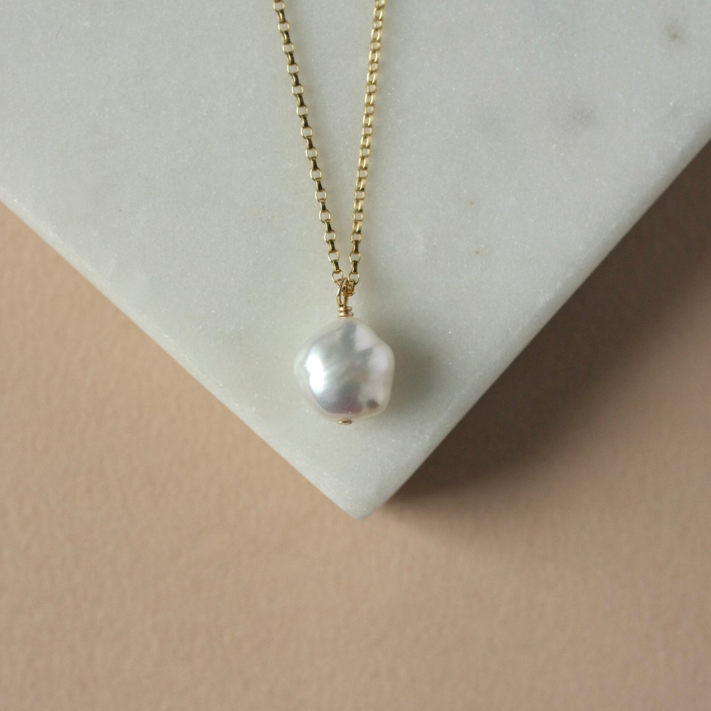 Gold Baroque Pearl Solitaire Necklace