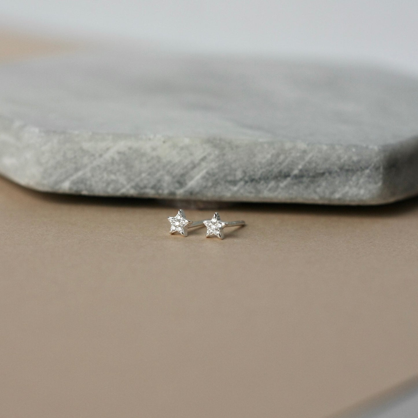 Dainty Tiny CZ Silver Star Studs