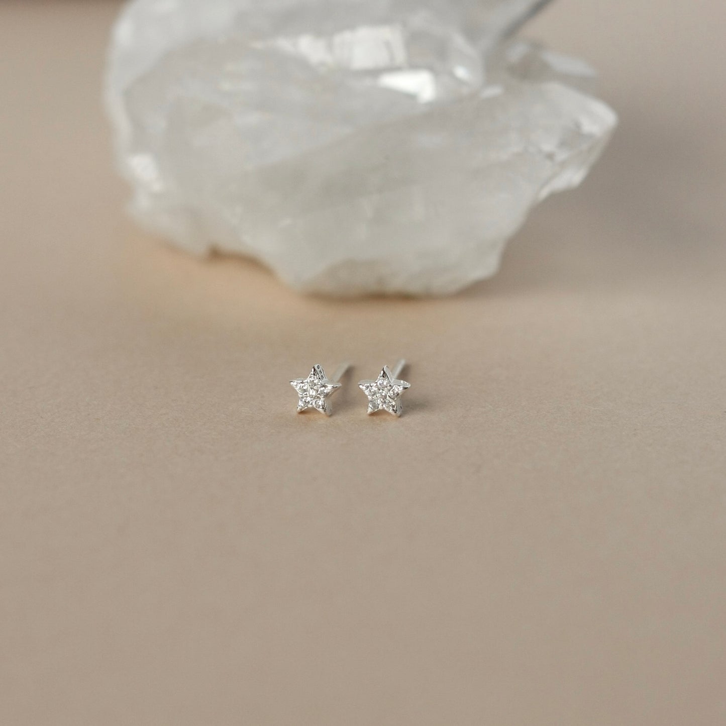 Dainty Tiny CZ Silver Star Studs