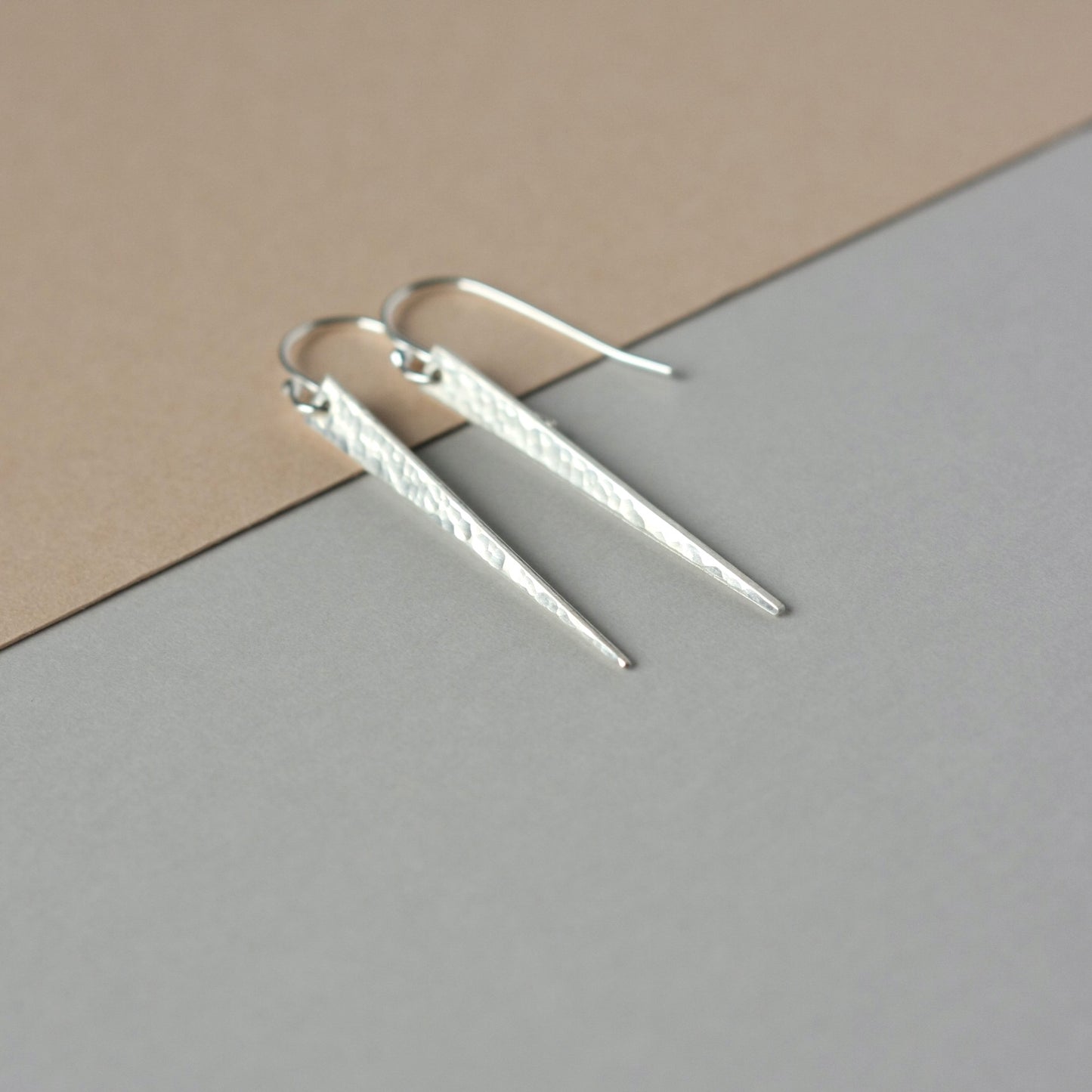 Long Hammered Sterling Silver Spike Earrings