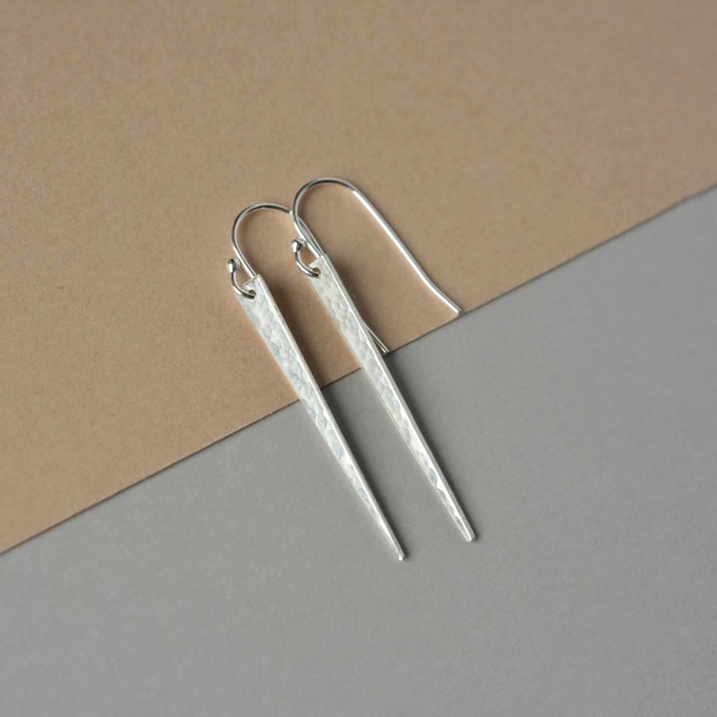 Long Hammered Sterling Silver Spike Earrings