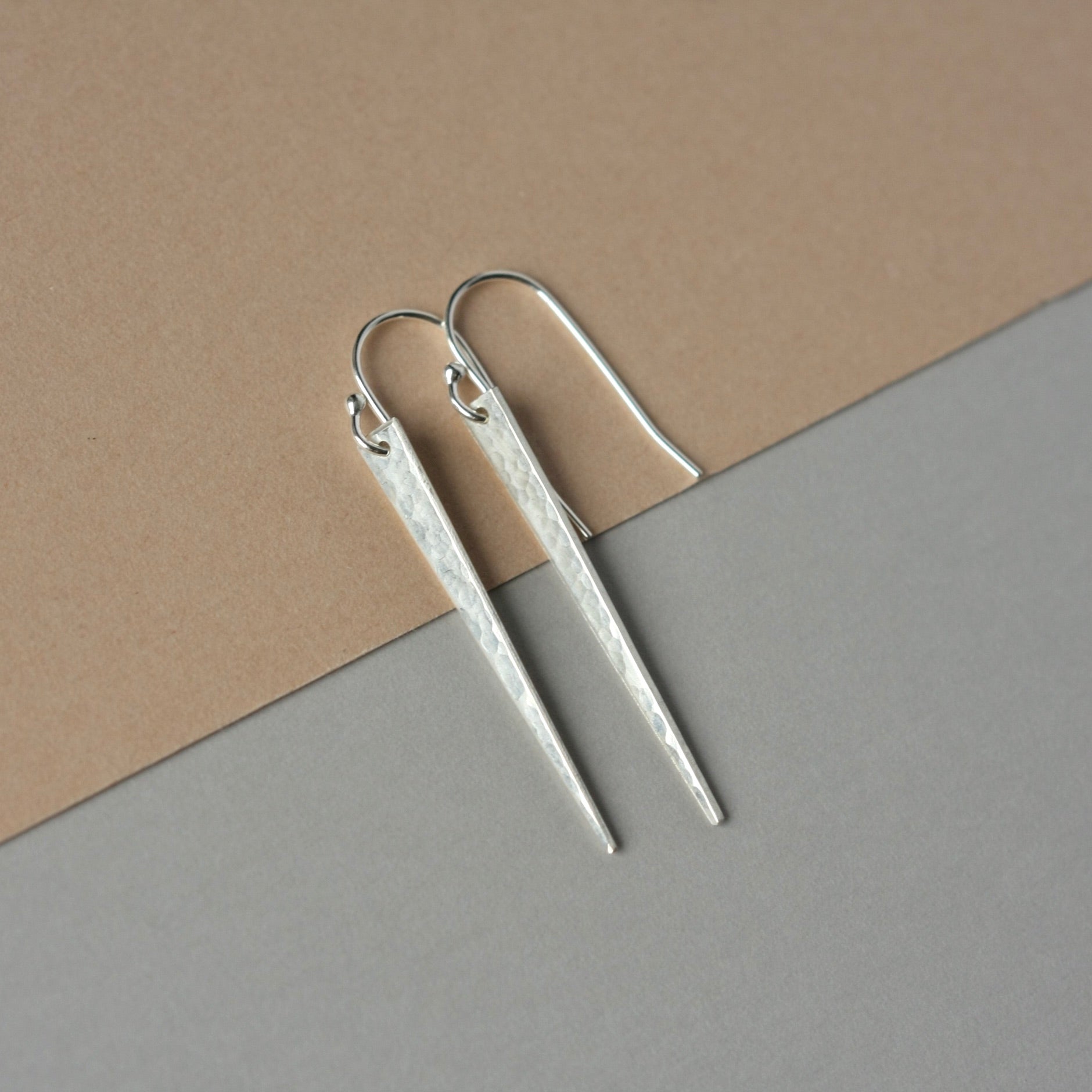 Long Hammered Sterling Silver Spike Earrings