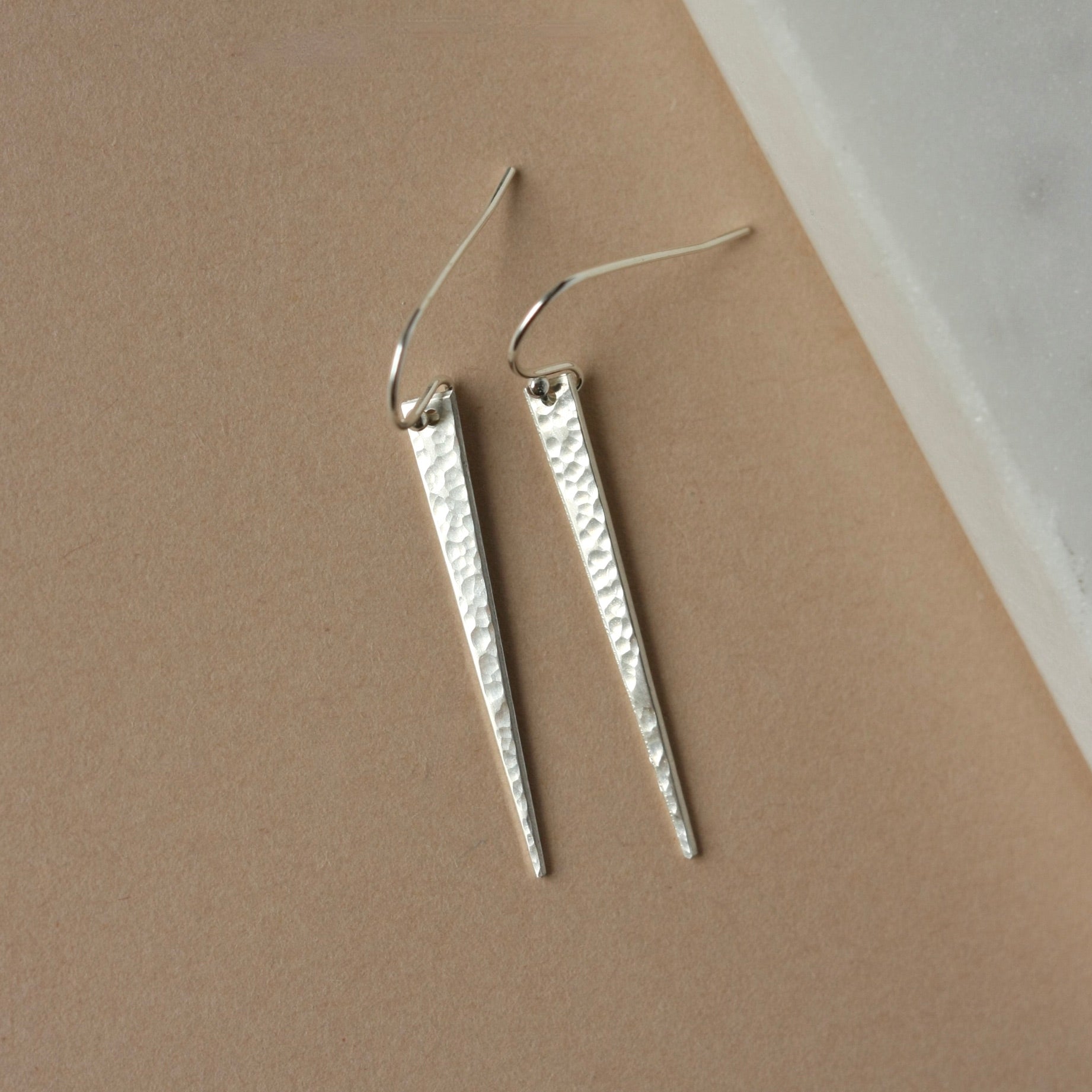 Long Hammered Sterling Silver Spike Earrings