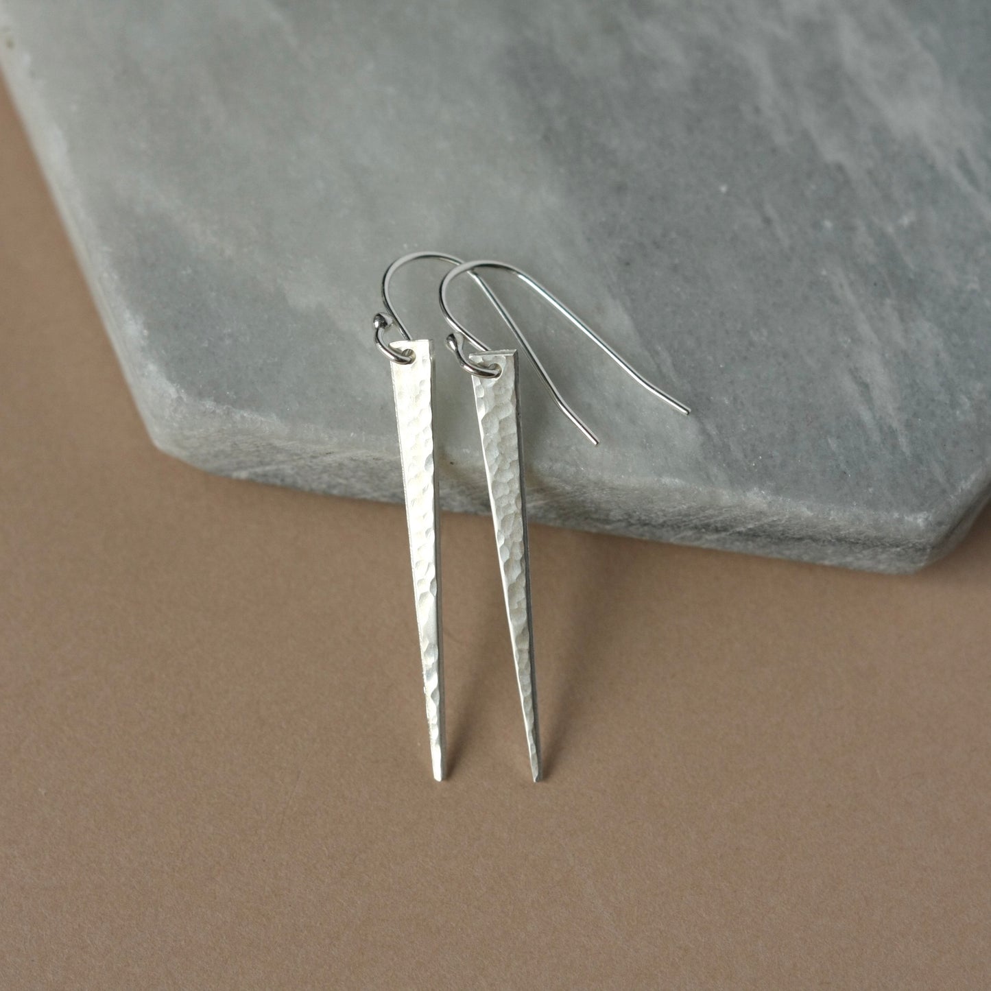 Long Hammered Sterling Silver Spike Earrings