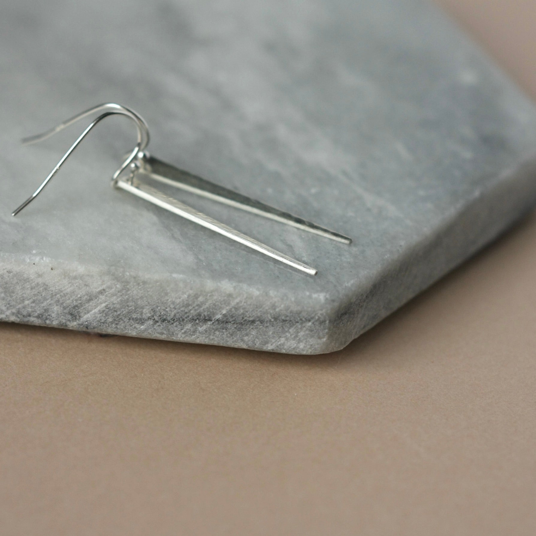 Long Hammered Sterling Silver Spike Earrings