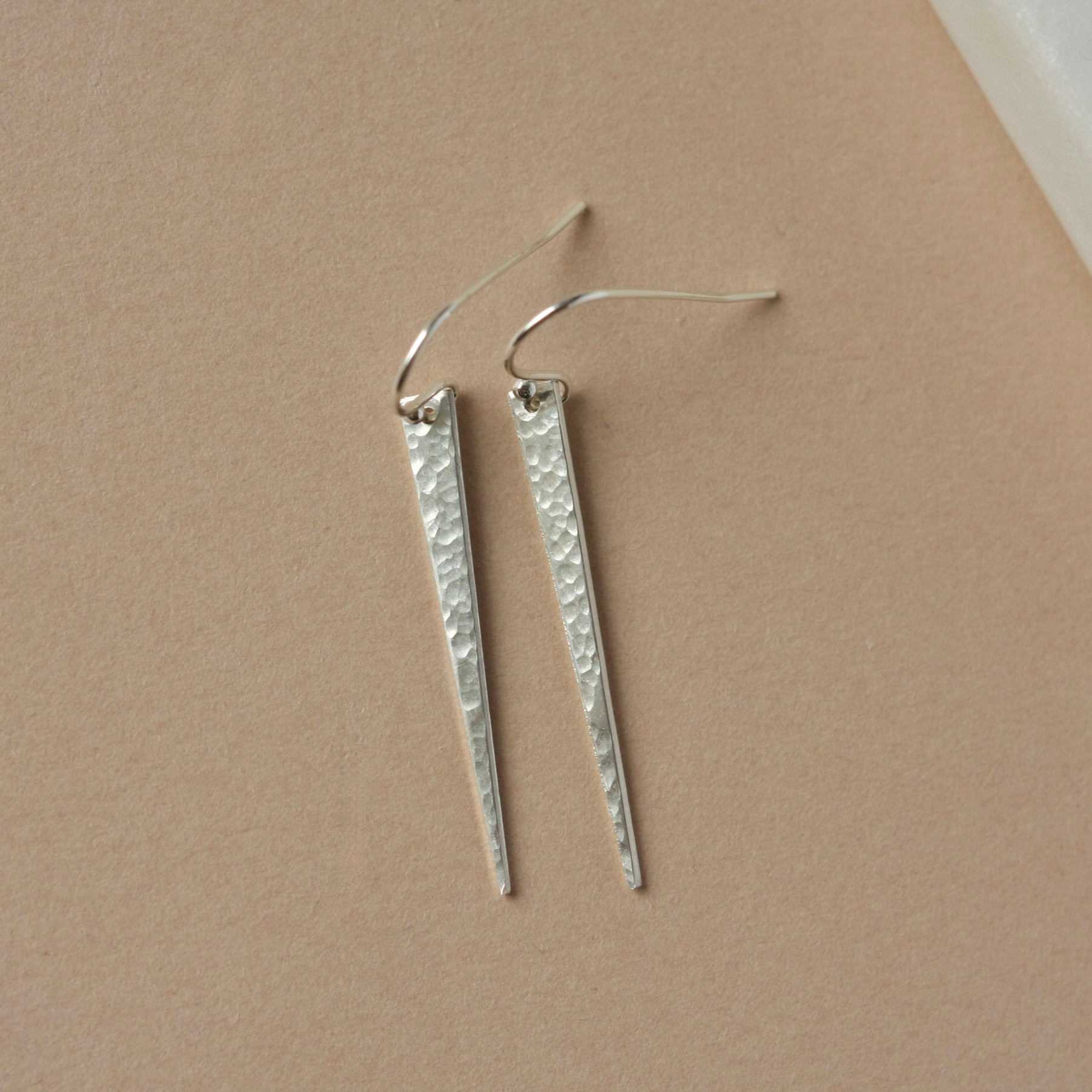 Long Hammered Sterling Silver Spike Earrings