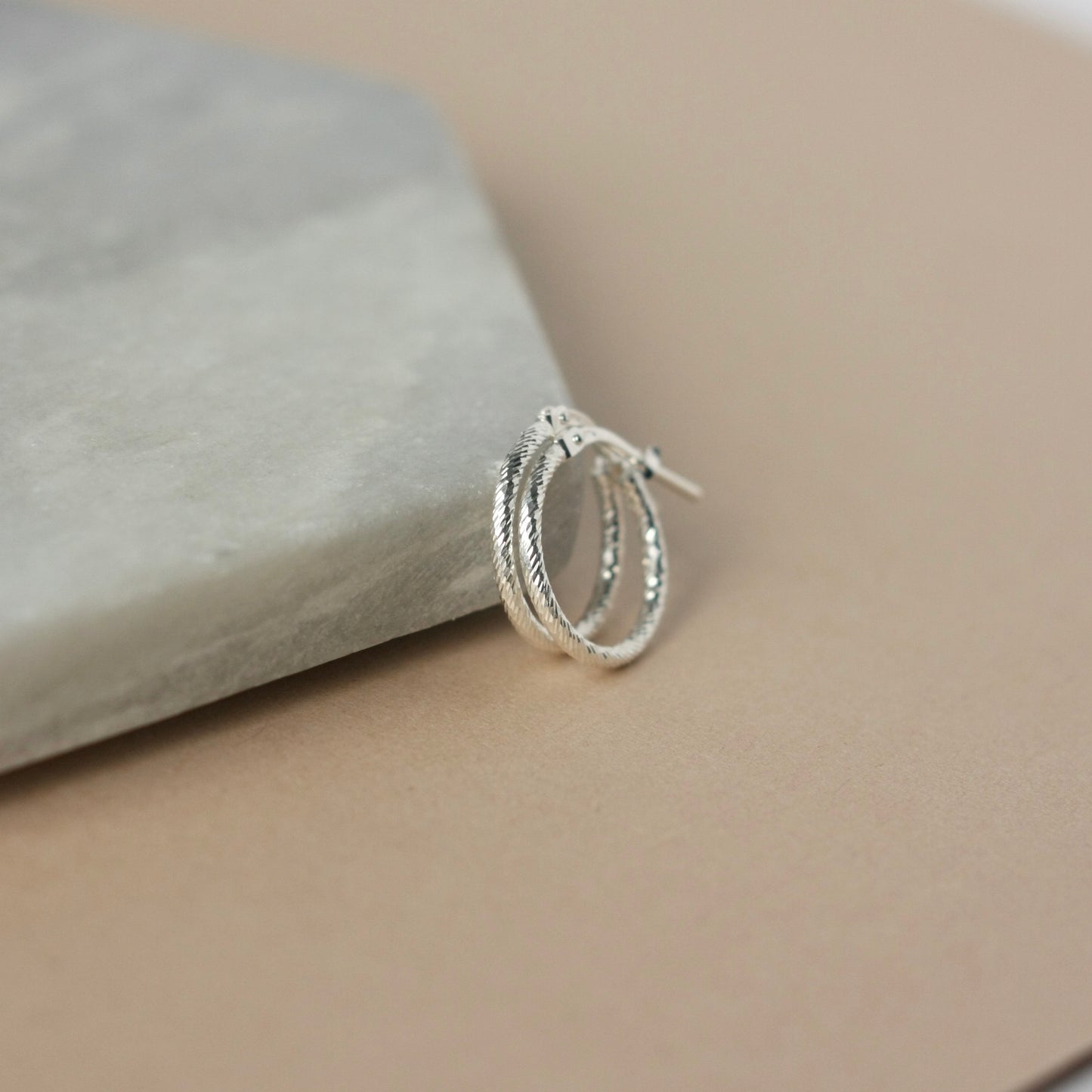 Sparkly Sterling Silver Hoop Earrings