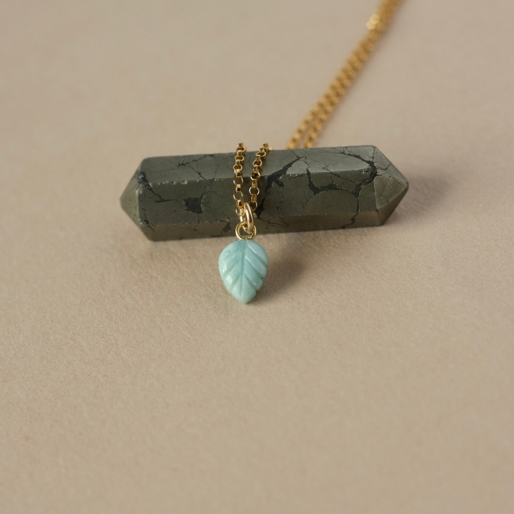 Dainty Gold Larimar Leaf Necklace